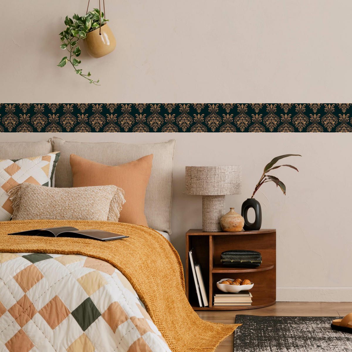 TAPETENBORDÜRE selbstklebend Barock ORNAMENTE Abstraktion - Beige/Schwarz, Papier (10/300/300cm) - Muralo
