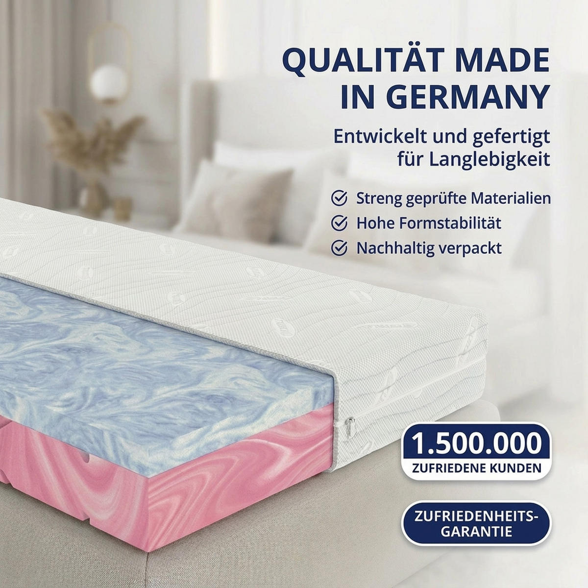 HYBRIDMATRATZE 140x200 cm – 22 cm Höhe – Gelauflage – Kaltschaumkern – H2 H3 – 7 Zonen ergonomisch - Weiß, Textil (140/200cm) - Mister Sandman