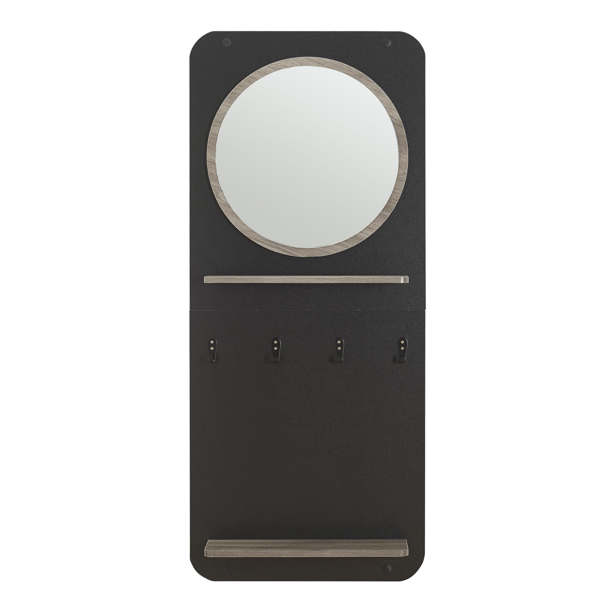 Thumbnail - [en.casa] Garderobenpaneel, Schwarz, Natur, Holzwerkstoff, Metall, 59.5x140x16 cm, Garderobe, Garderobenpaneele, Gardero...