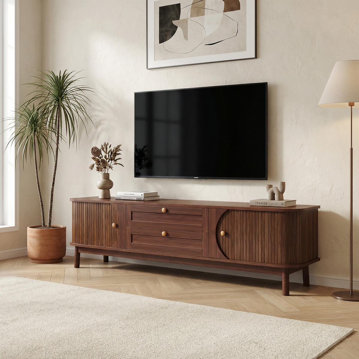 TV STOLIK in orech-Optik, Fernsehschrank s Schiebetüren - dub sonoma, kompozitné drevo (170/46/39cm) - Urban Meuble