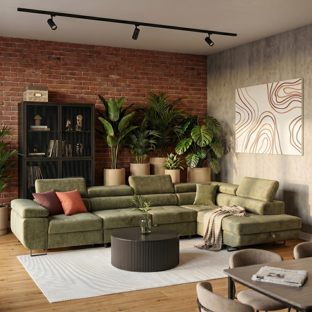 ECKSOFA WILD MAXI L Rechts mit Schlaffunktion 125x195 Velours Hellgrün - Chromfarben/Hellgrün, Holz/Textil (203/350cm) - Muffo