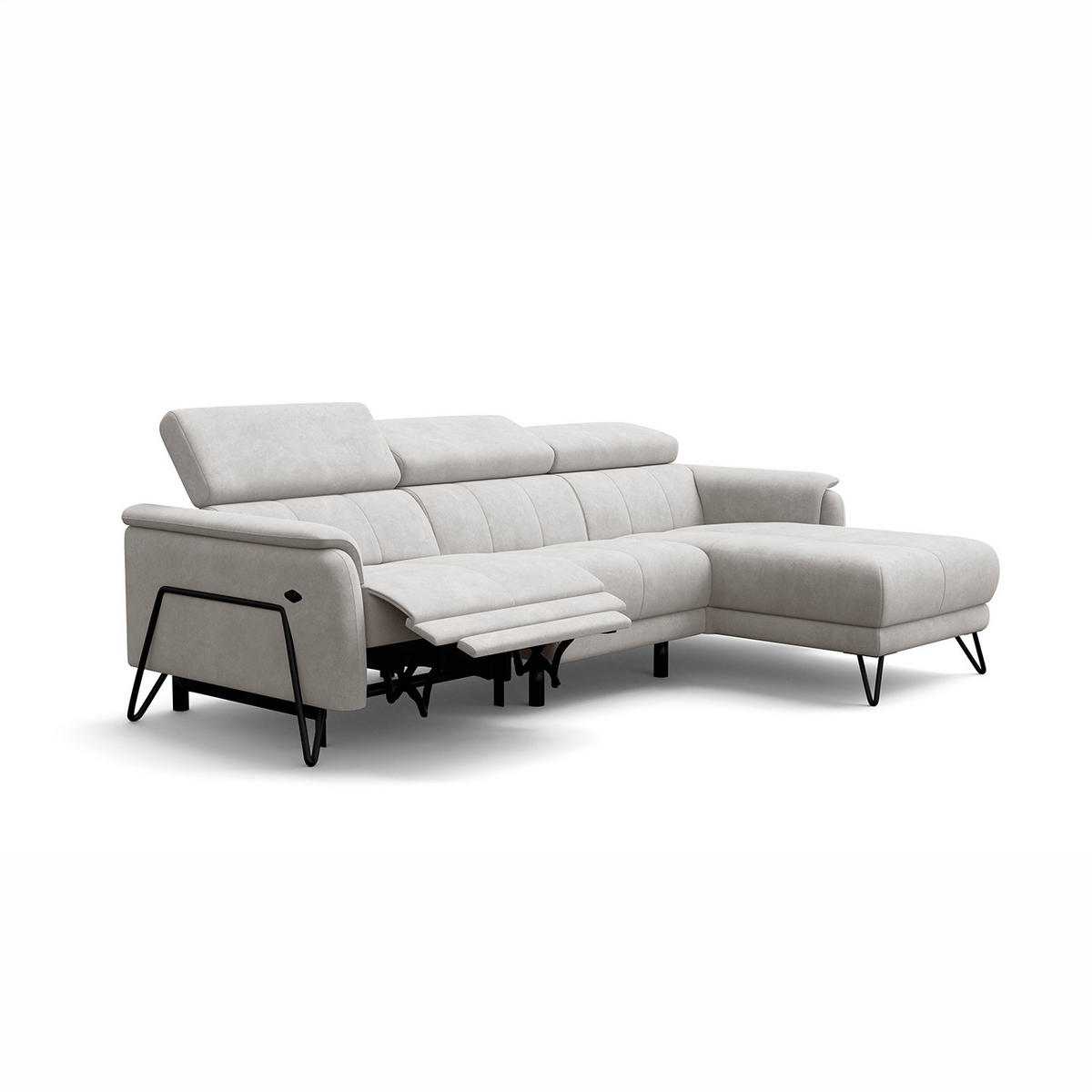 ECKSOFA RODEN 4-Sitzer mit Relax, creme, Veloursstoff - Creme, Holz/Textil (268/92cm) - Wozimo