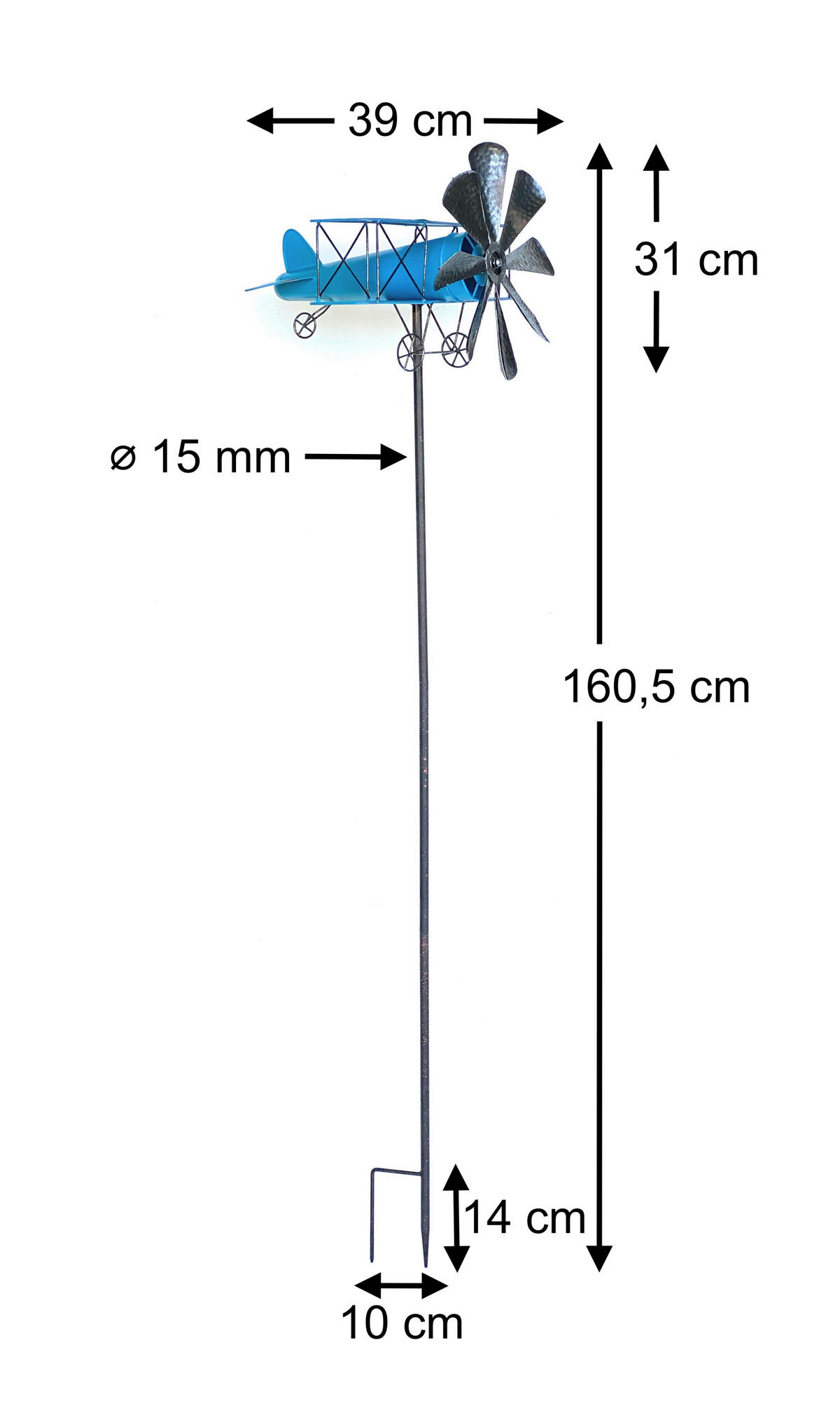 GARTENSTECKER Metall Flugzeug Doppeldecker Blau 160 cm - Blau, Metall (40.5/160/39cm) - DanDiBo
