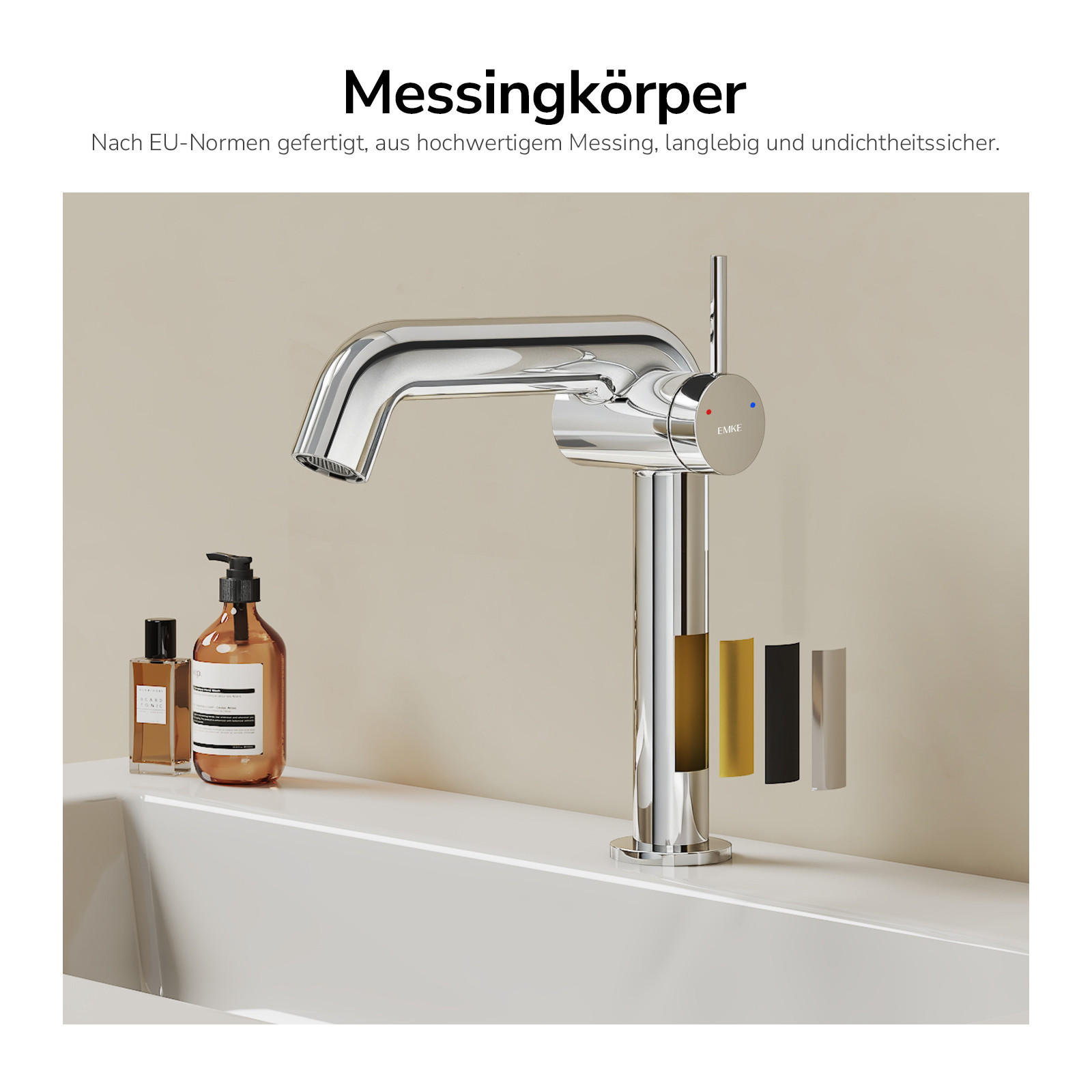 WASCHTISCHARMATUR Ventilkernzertifizierung Chrom 15cm - Chromfarben, Metall (20/7.6/22.2cm) - EMKE