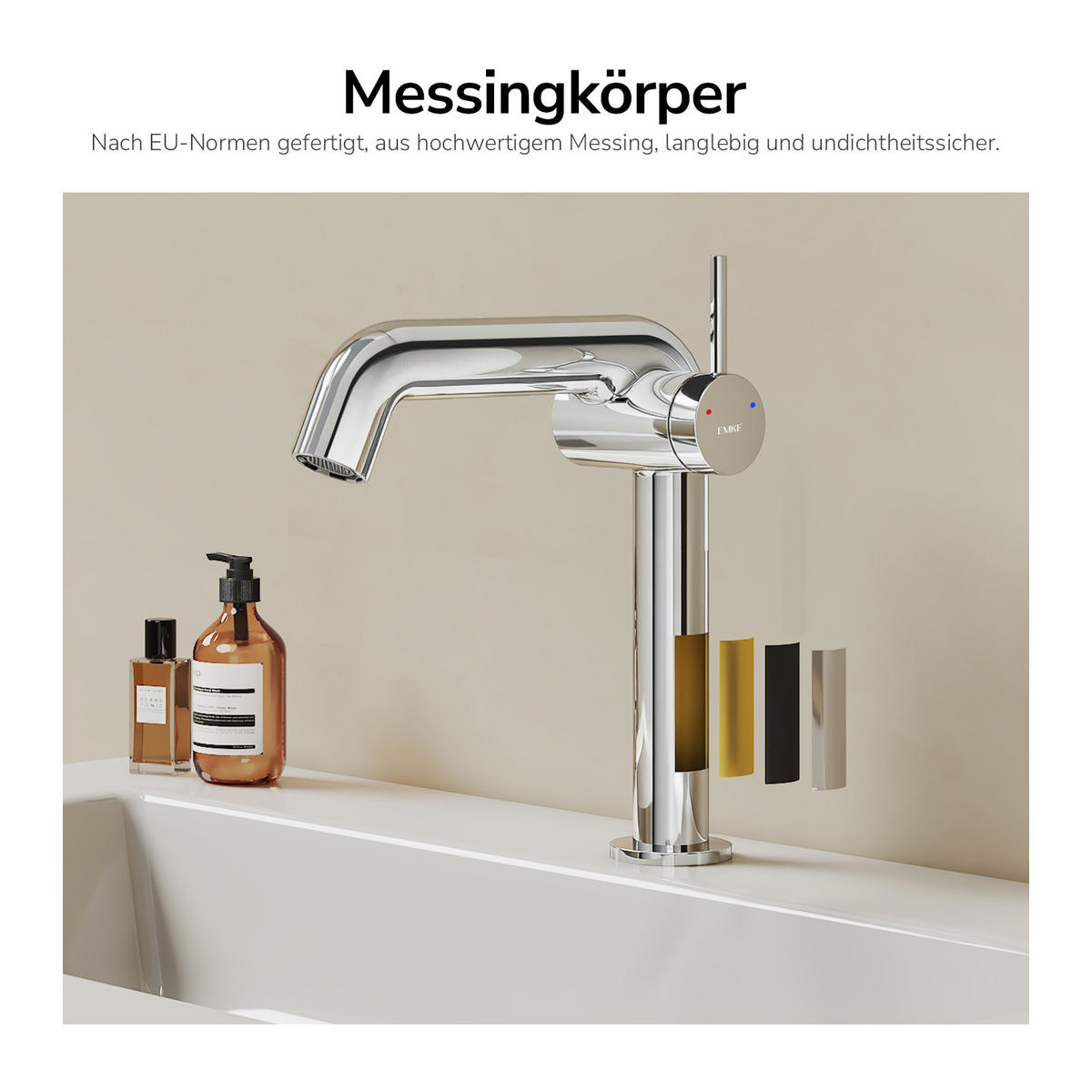 WASCHTISCHARMATUR Ventilkernzertifizierung Chrom 15cm - Chromfarben, Metall (20/7.6/22.2cm) - EMKE