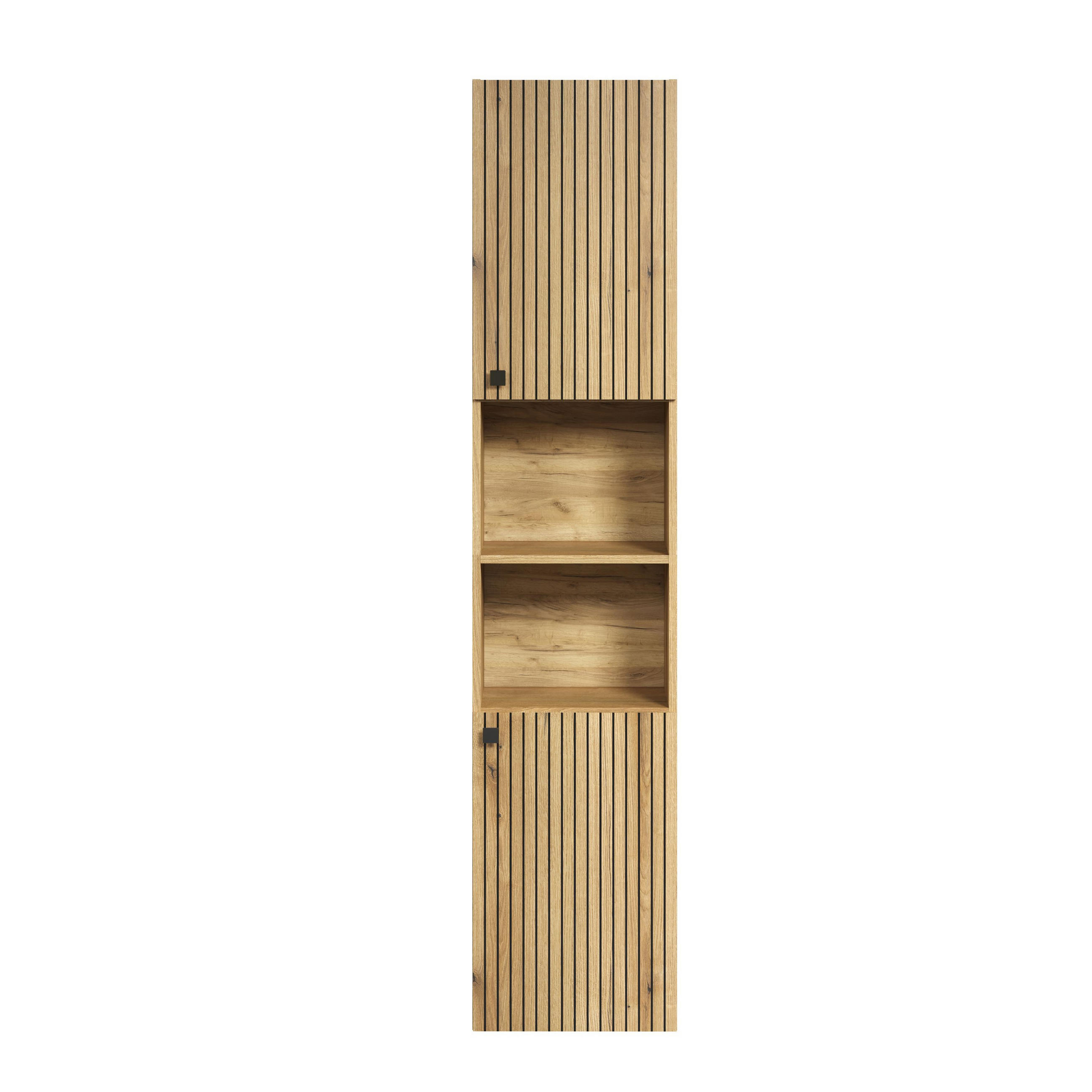 BADEZIMMERSÄULE mit Rillen, 2 Türen und 2 Fächern - purebliss 112/15/44,5 cm - Eichefarben, Holzwerkstoff (40/186/31cm) - Trendteam