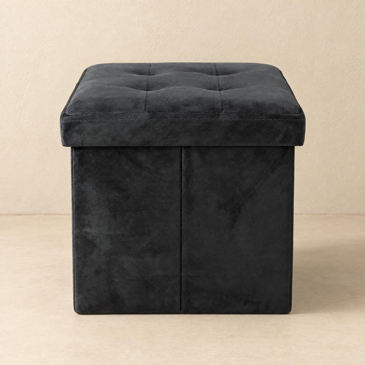 SAMTSTOFFHOCKER mit Stauraum 38/38/38 cm - Schwarz, Textil (38/38/38cm) - SCENA LIVING