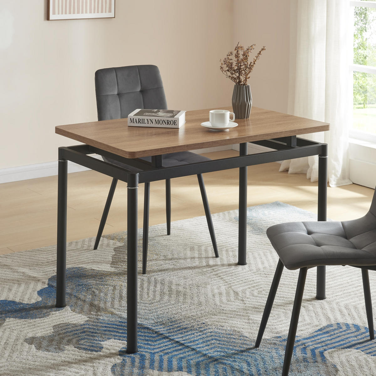 ESSTISCH Hemnes - Eichefarben/Schwarz, Holzwerkstoff/Metall (60/100/75cm) - [en.casa]