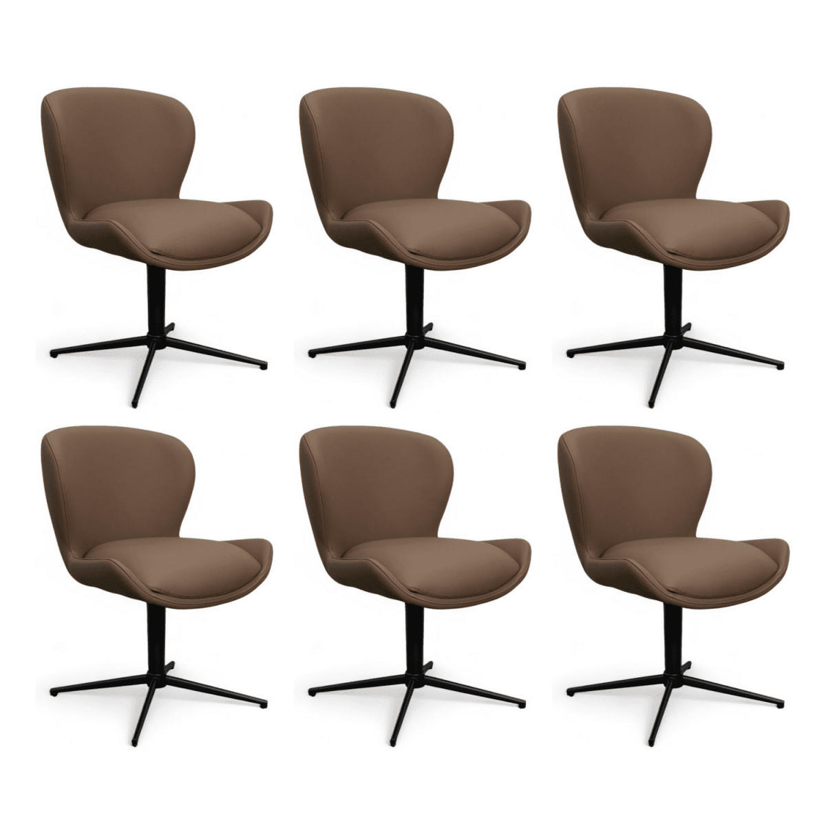 STUHL-SET 6 Stück in Echtleder Taupe - Taupe/Schwarz, Leder/Metall (57/83/63cm) - Furnhouse