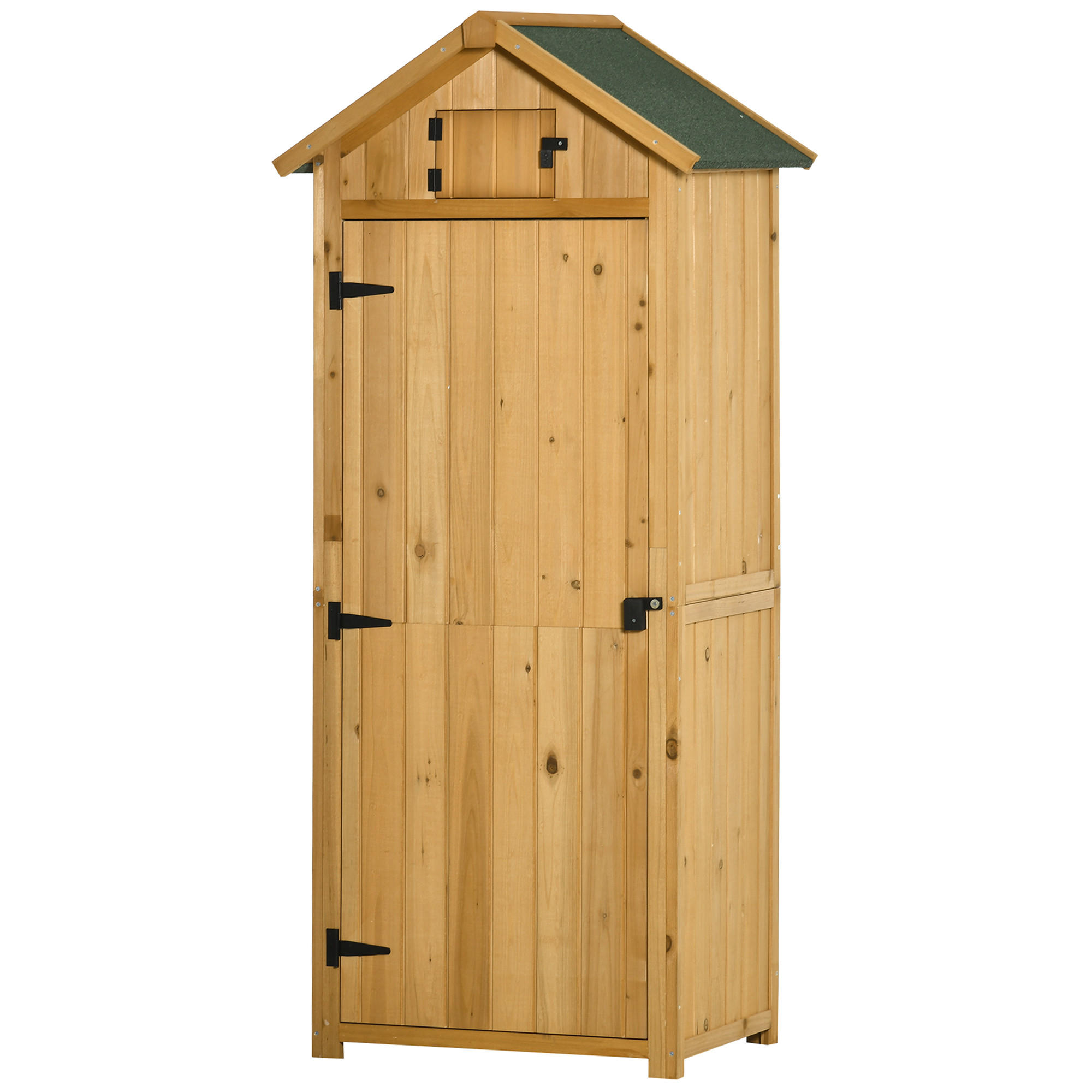 GARTENSCHRANK Geräteschuppen, mit Fachböden, Asphaltdach, Fenster, Holz, Gelb+Grün - Gelb/Grün, Holz (54.2/179/77cm) - Outsunny