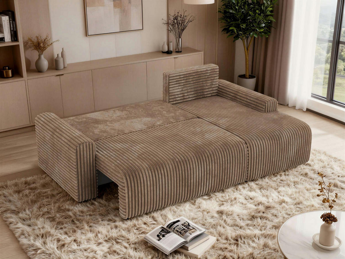 ECKSOFA NESSARO L Braun Cord - Rechts Seite - Schwarz/Braun, Kunststoff/Textil (151/244cm) - MKS
