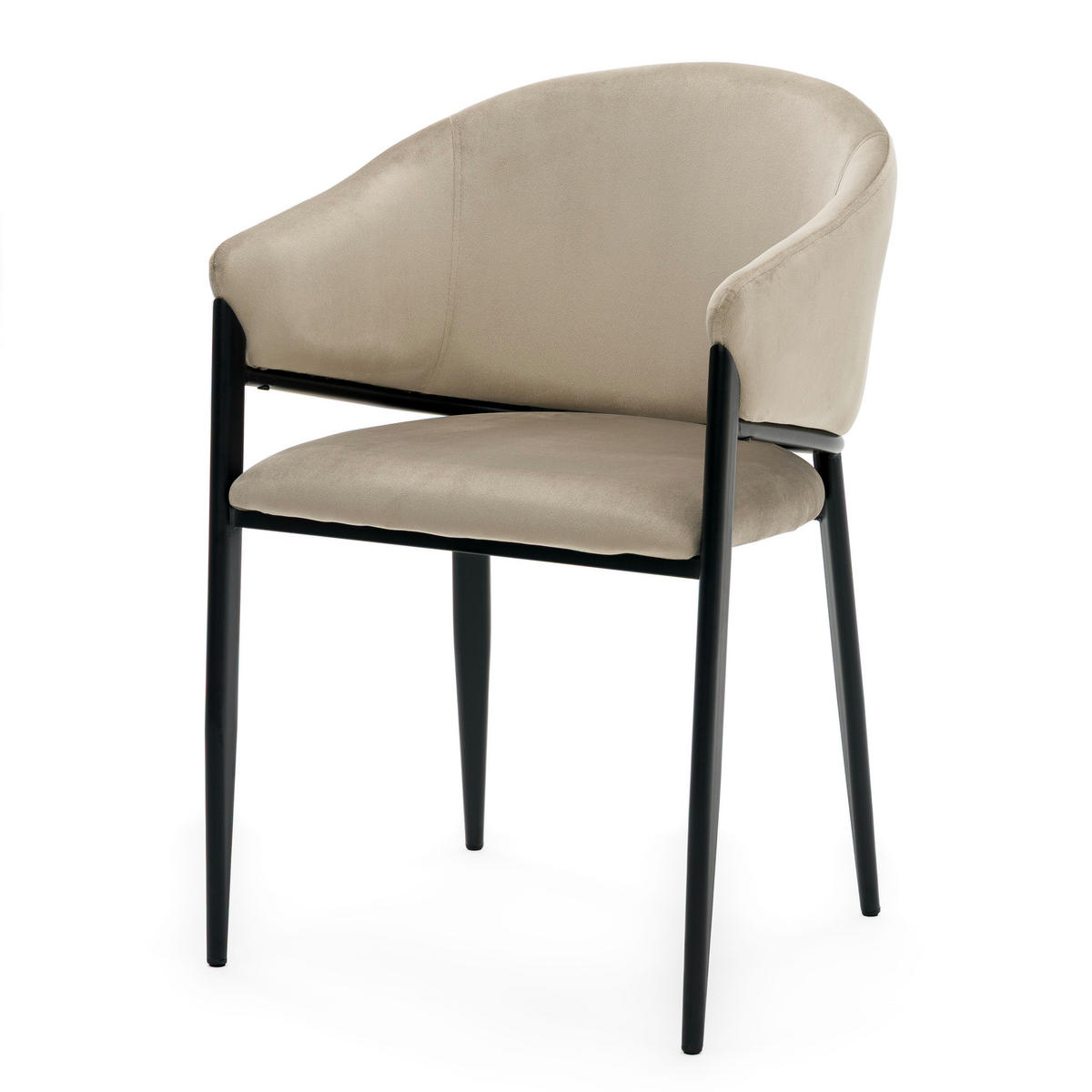 STUHL BUENO gespolsterter - dunkelbeige - Glamour Velour Samt - Beige/Schwarz, Textil/Metall (57/81/59cm) - NEW HOME