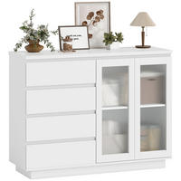 SIDEBOARD Weiß, 2 Glastüren, 4 Schubladen, 120/40/91 cm - Weiß, Holz (120/91/40cm) - PANGIVO