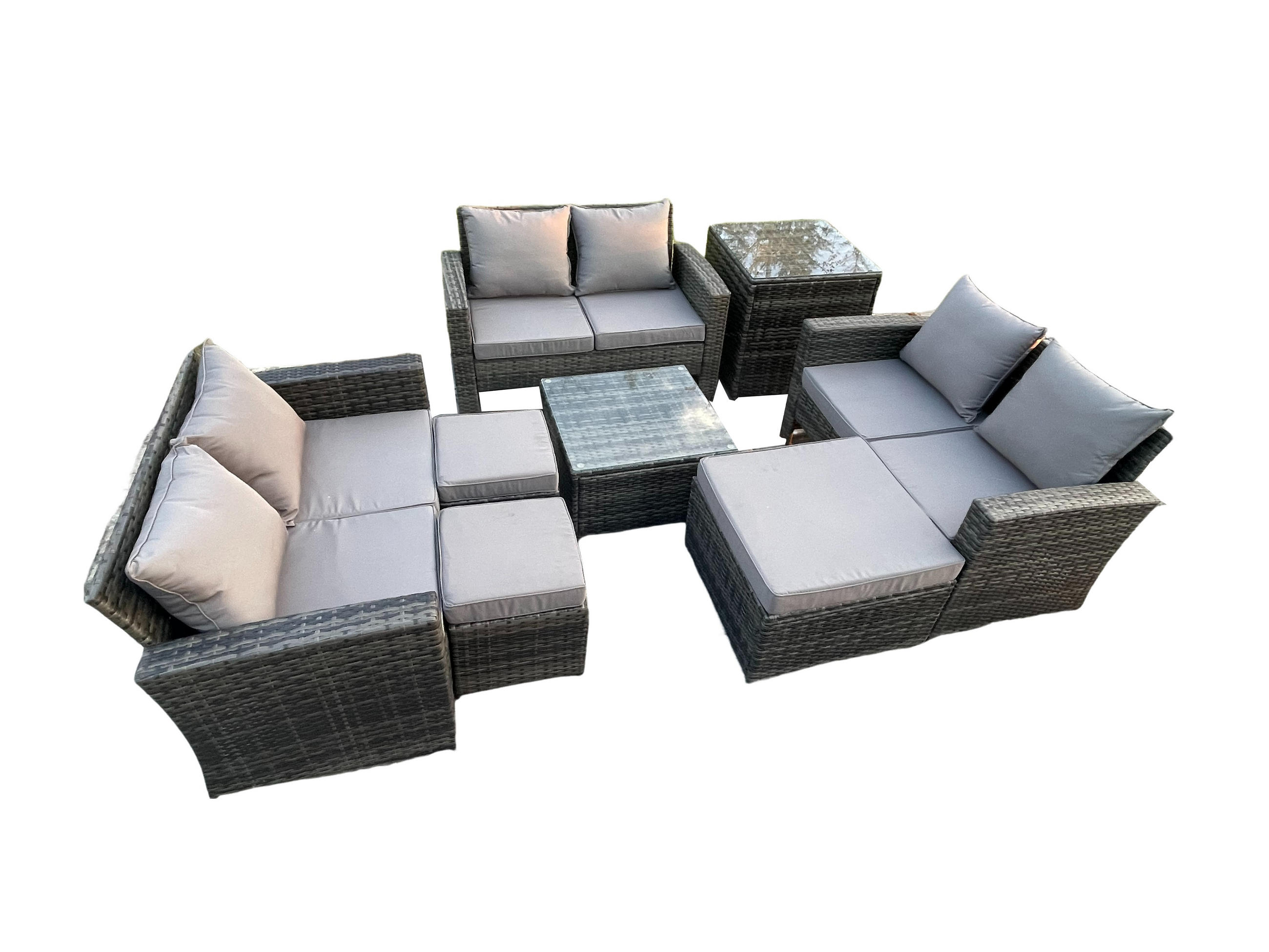 GARTENSOFA Hohe Rückenlehne Polyrattan Dunkelgrau 9-Sitzer - Dunkelgrau, Metall - Fimous