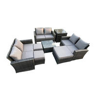 GARTENSOFA Hohe Rückenlehne Polyrattan Dunkelgrau 9-Sitzer - Dunkelgrau, Metall - Fimous