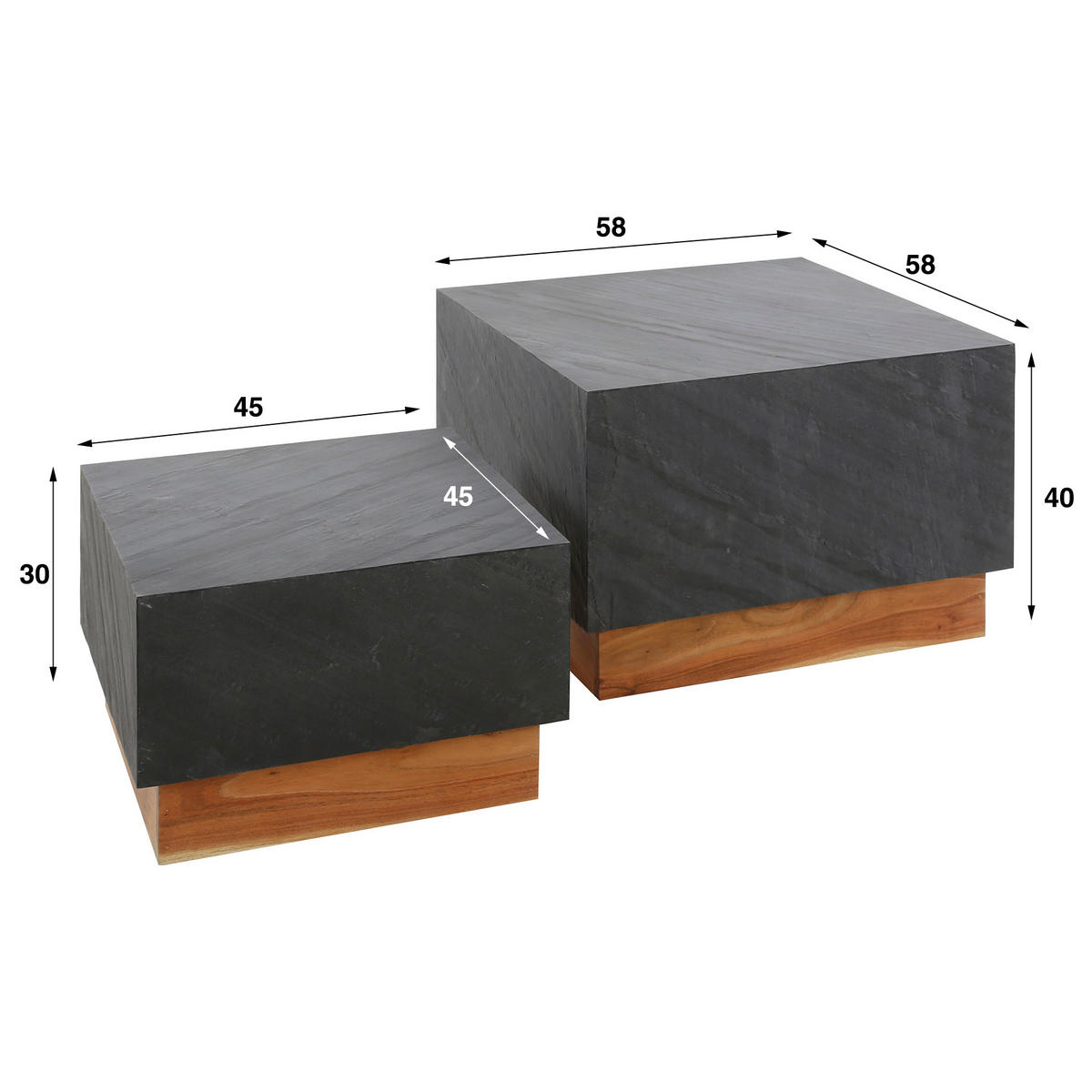 COUCHTISCH Schieferbraun 58/58/40 cm 2er-Set - Braun, Holz (58/58/40cm) - Hoyz Collection