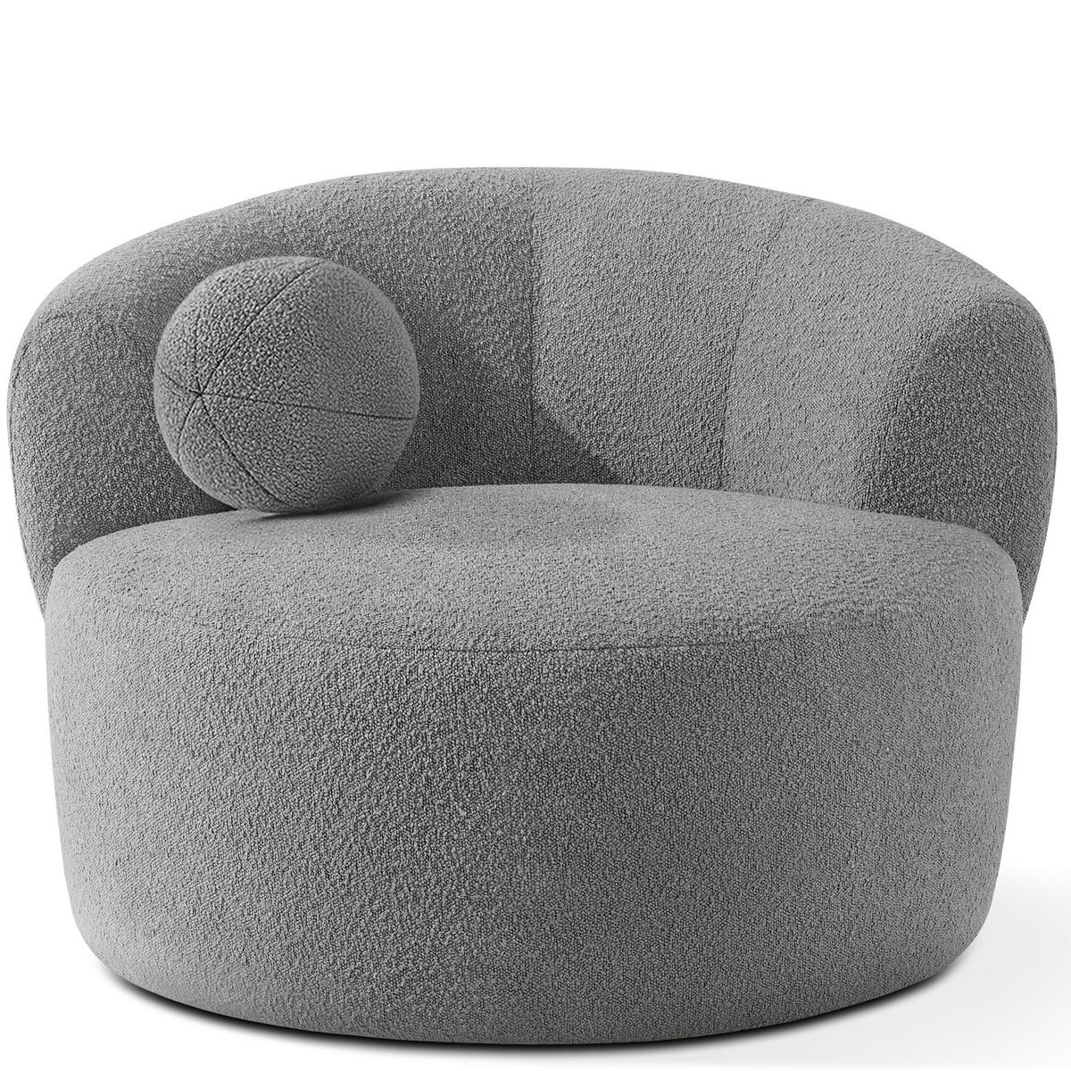 DREHSESSEL VIRA, Grau, Bouclé - Schwarz/Grau, Holz/Holzwerkstoff (105/76/100cm) - KONSIMO®