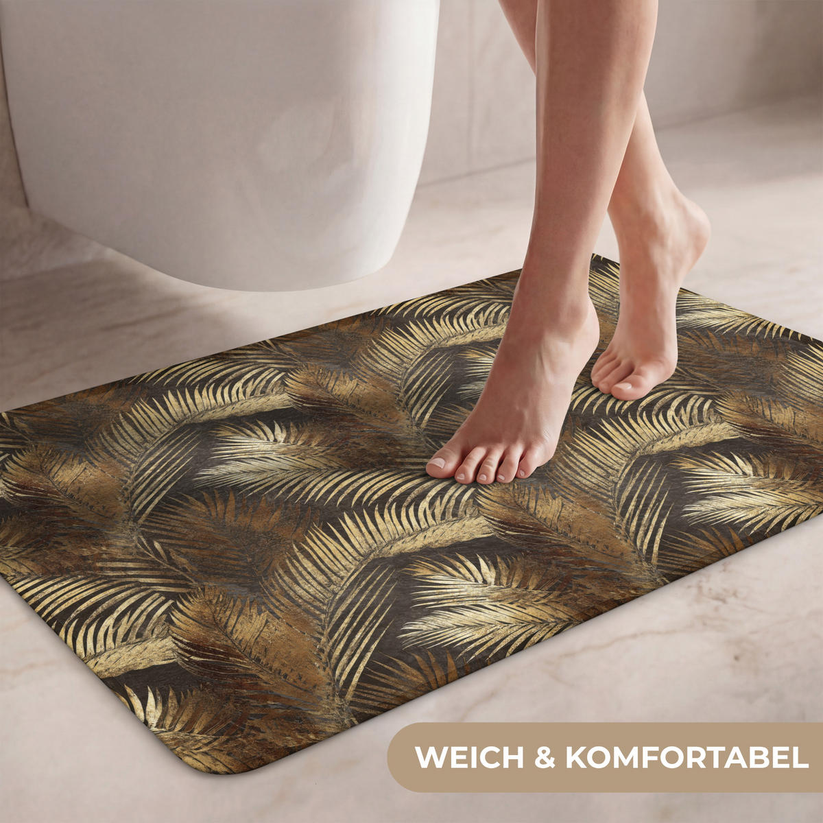 WC PŘEDLOŽKA Tropical - Listy - zlaté 80x50 cm - zlatá, textil/plast (80/1cm) - OnlyWow
