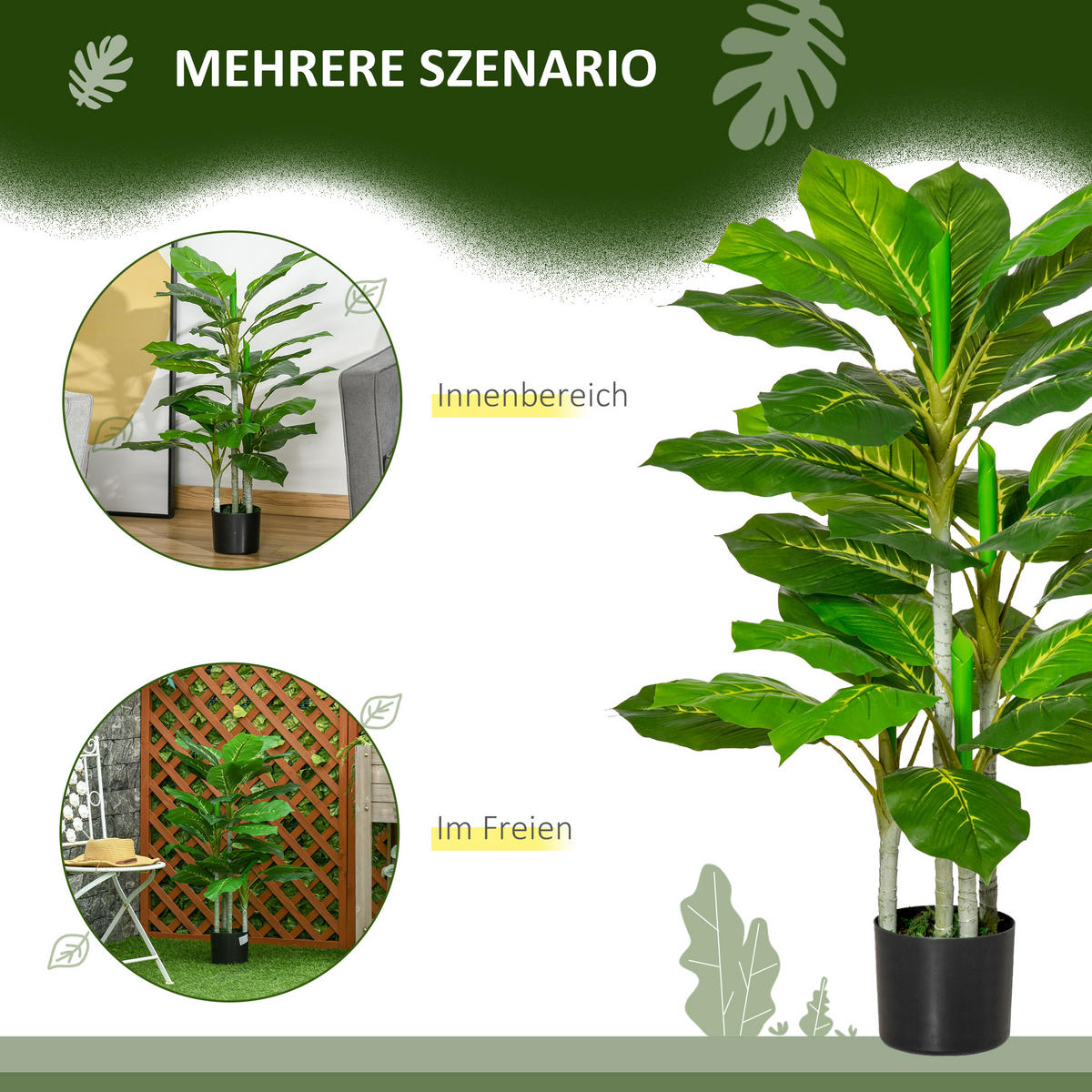 KUNSTPFLANZE PEVA Grün - Grün, Metall (95cm) - HOMCOM