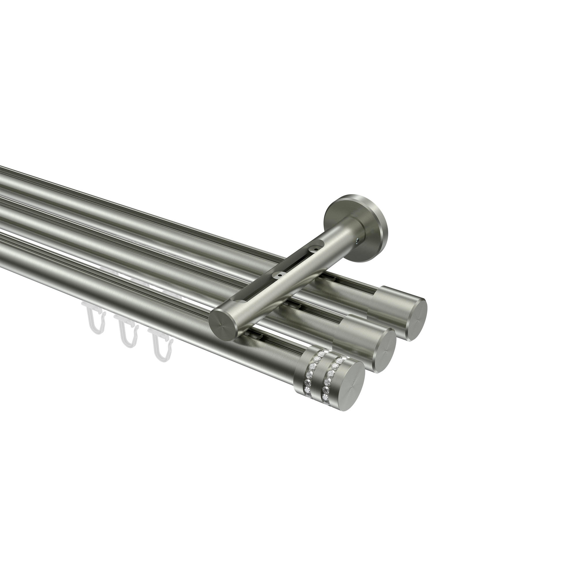 INNENLAUF-GARDINENSTANGEN-SET Siteno Estana 540 cm (geteilt in 3 x 180 cm), 3-läufig, 20 mm Ø Edelstahl-Optik - Edelstahlfarben, Metall (540cm) - INTERDECO