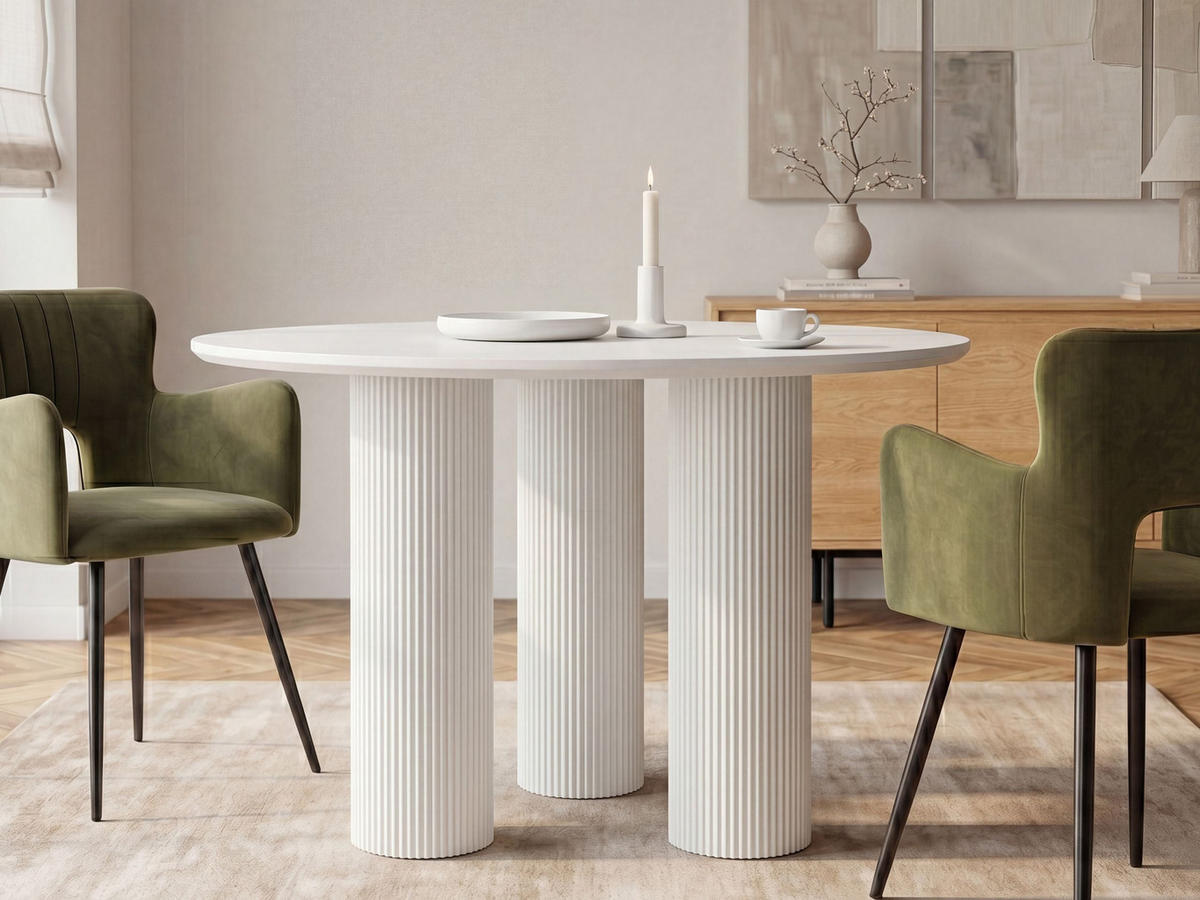 JÍDELNÍ STŮL Bílý 120/120 cm Tulemalu - bílá, kompozitní dřevo (120/120/75cm) - Beliani