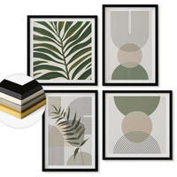WANDBILDER 4er-Set - 50x50 cm & 40x60 cm Schwarzer Rahmen - Abstrakte Blätter im Boho-Stil - Schwarz, Kunststoff (50/50cm) - ArtPrintCave