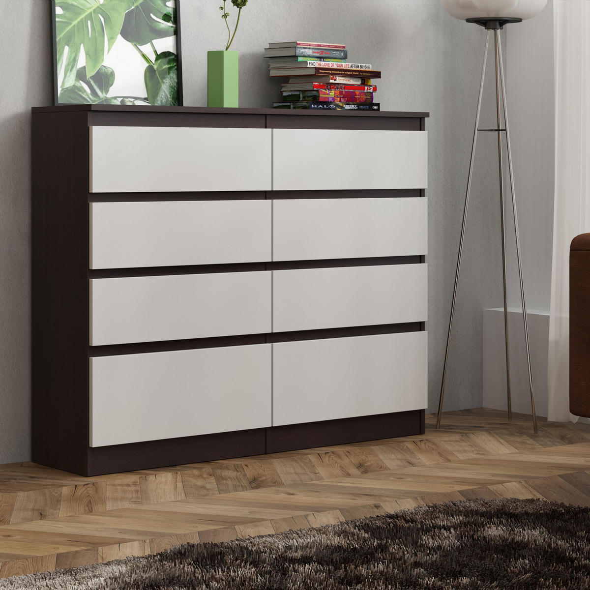 KOMMODE ADRIANO 120/100/33 cm mit 8 Schubladen Wengefarben - Wengefarben/Weiß, Holzwerkstoff (120/100/33cm) - MASSENO