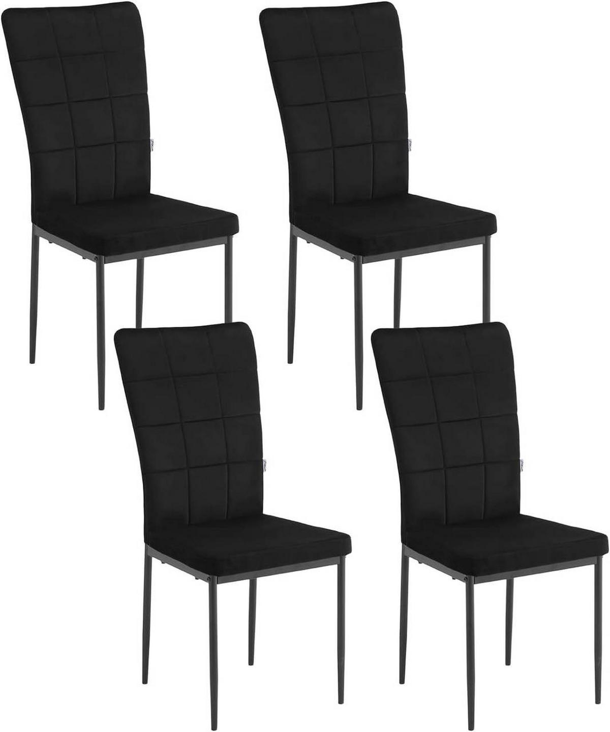 ESSZIMMERSTUHL 4er Set, aus Samt, Metallbeine, Schwarz - Schwarz, Kunststoff/Textil (43/96.5/57.5cm) - Woltu