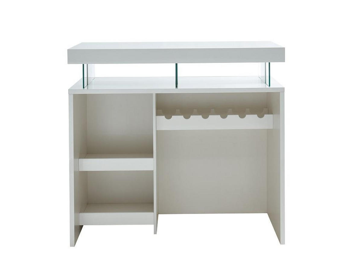 LED Hausbar - Hochglanz - MDF - Weiß - FABIO - Weiß, Holz (60/110/120cm) - Vente-Unique