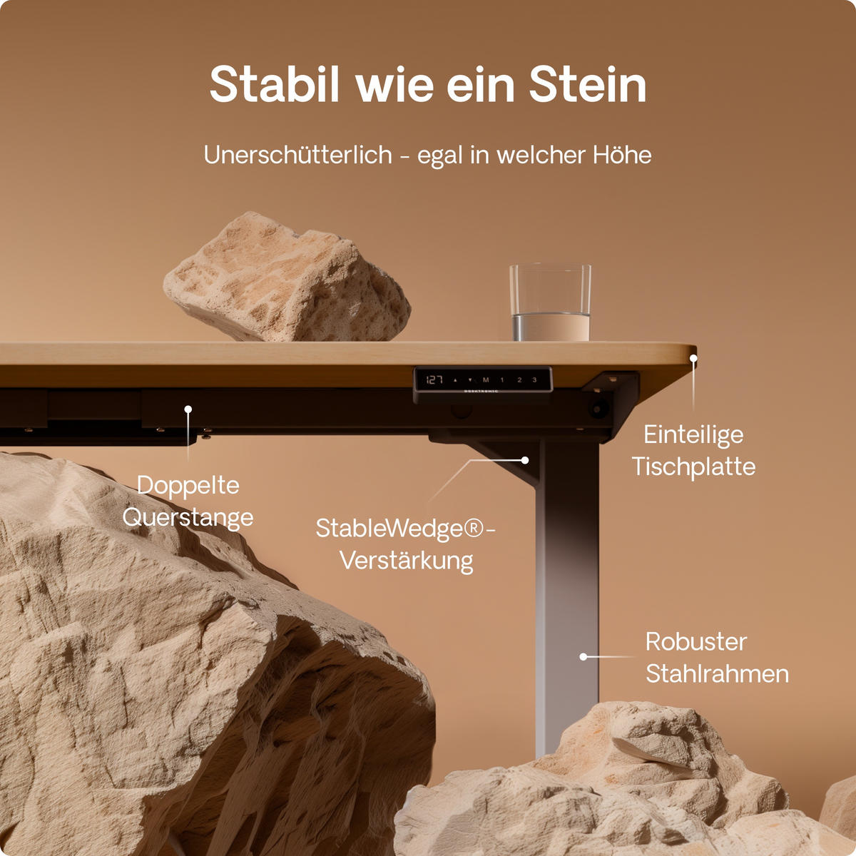 SCHREIBTISCH Elektrisch Höhenverstellbarer HomePro 120x60cm Grau/Eiche mit Memory-Funktion, Anti-Kollisions Technologie - Eichefarben/Grau, Holzwerkstoff (60/120/62cm) - Desktronic