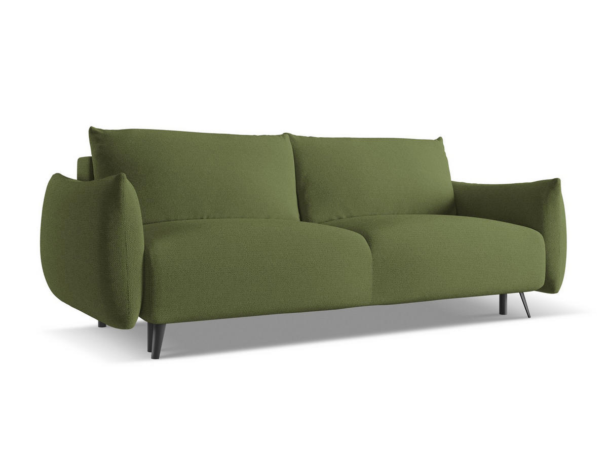 3-SITZER SOFA mit Schlaffunktion Chenille Stoff Grün - Dunkelgrün/Schwarz, Textil/Metall (230/86/105cm) - Makamii