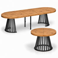ESSTISCH rund ausziehbar 100/300/76 cm, Eiche Craft, 54 cm Tischplatte + Lamellen-Metallgestell Schwarz - Eichefarben/Schwarz, Holzwerkstoff/Metall (100/300/76cm) - Damale Möbel