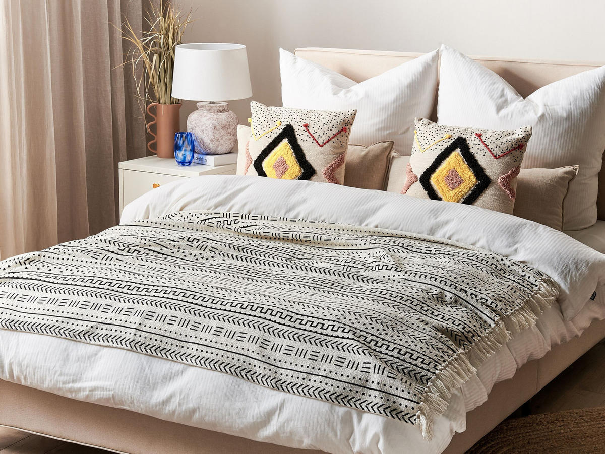 DECKE Weiß Panvel 130/180 cm - Weiß, Naturmaterialien/Textil (130/180cm) - Beliani