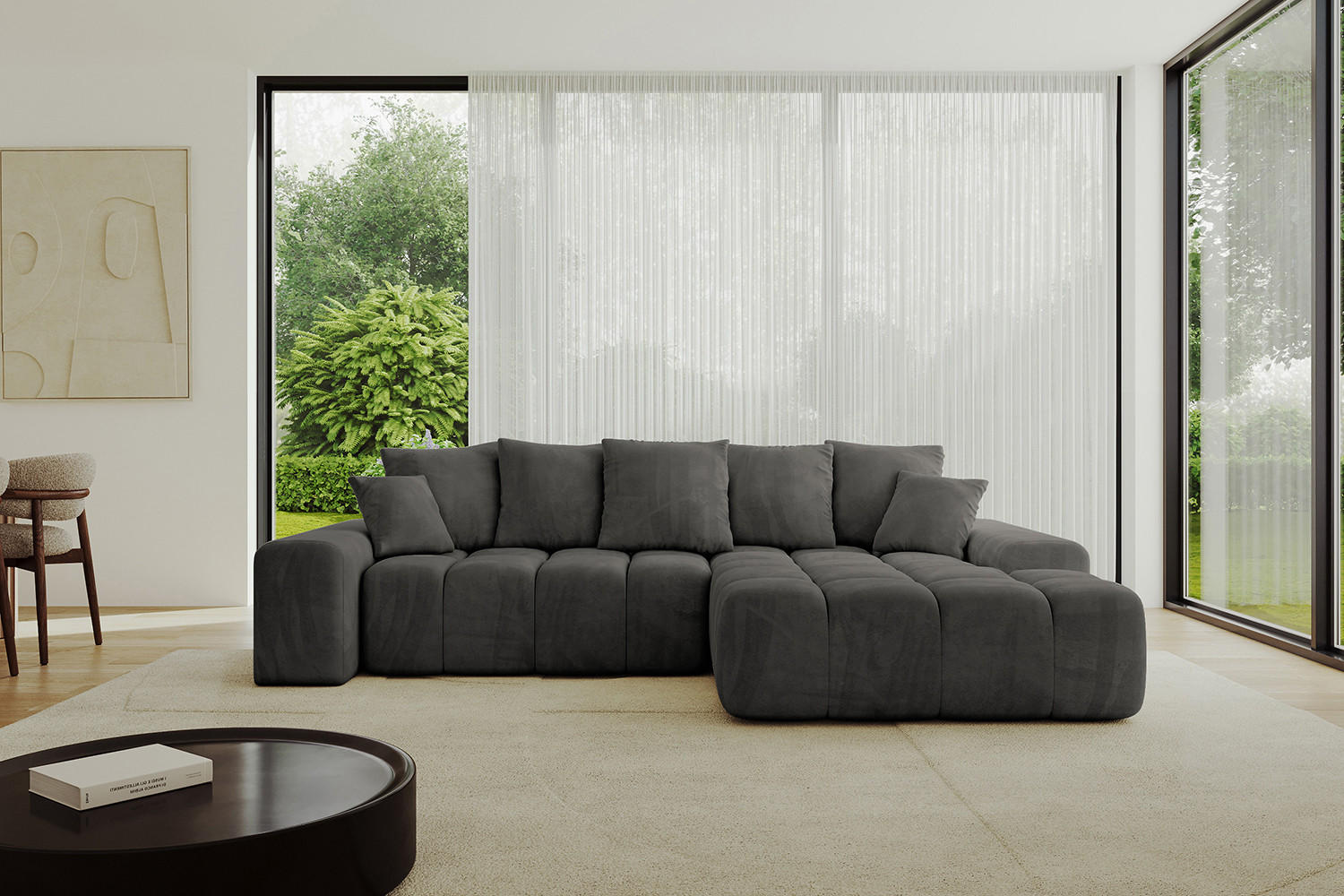 ECKSOFA Ottomane Rechts ENSI-L - 267x164x88 cm Anthrazit - Anthrazit, Holzwerkstoff/Kunststoff (164/267cm) - ALTDECOR