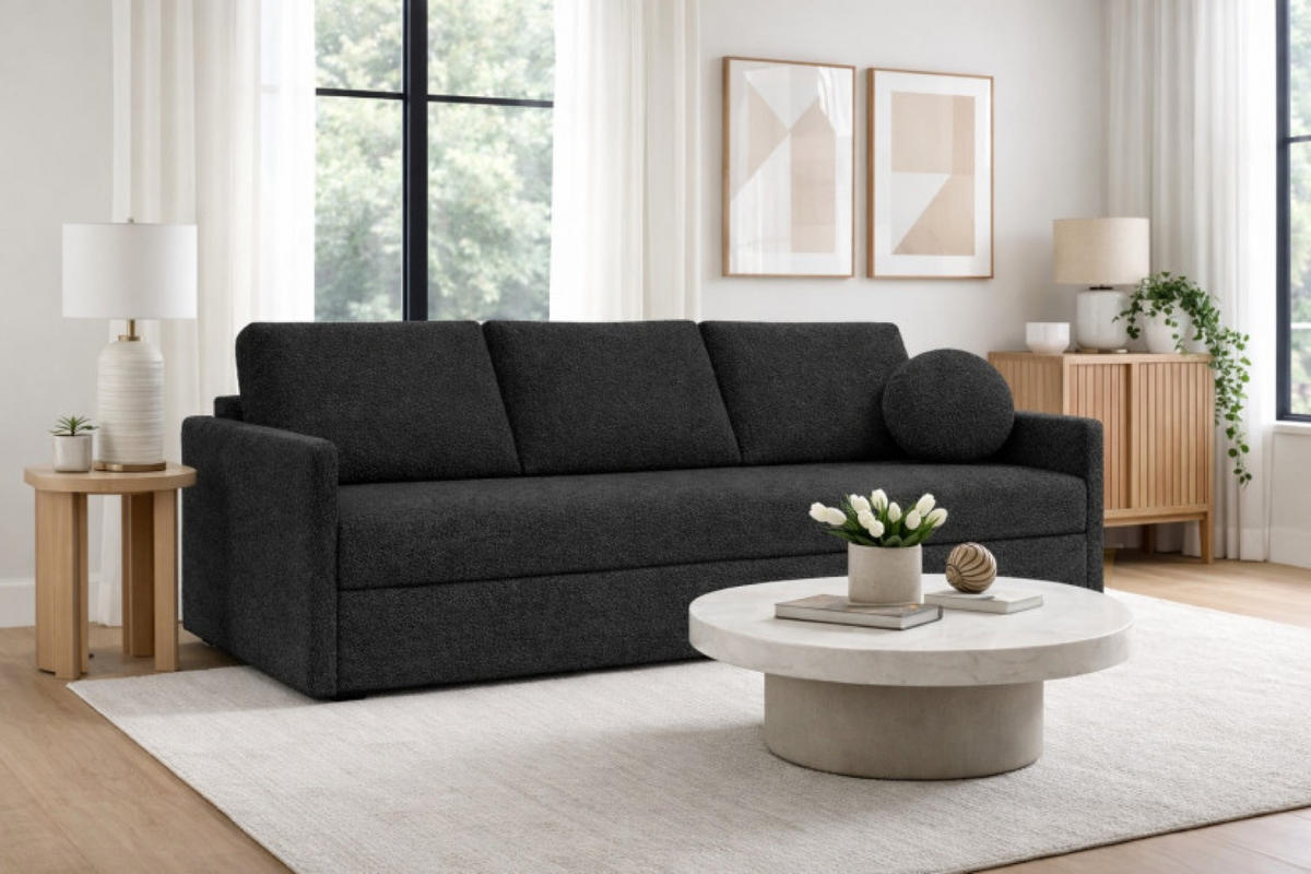 SOFA Schwarz SISI Mit Schlaffunktion Boucle - Schwarz, Textil (207/90/87cm) - Sepro Meble