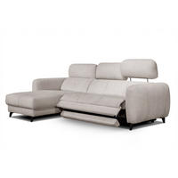 ECKSOFA SVEN 3-Sitzer, 1 Relax XL, verstellbare Kopfstützen, creme - Creme/Schwarz, Holzwerkstoff/Textil (256/163cm) - Courtois Laville