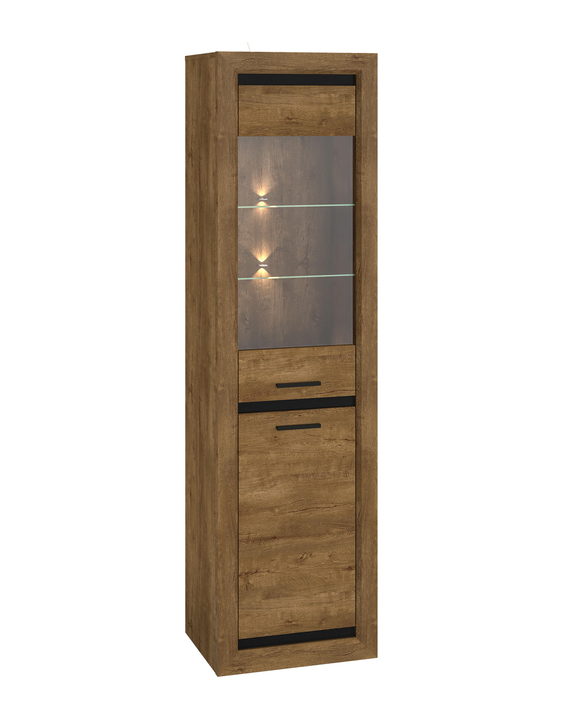 VITRINE Baltica Lefkas Eiche / schwarz 55 / 43 / 200cm - Eichefarben/Braun, Holz/Holzwerkstoff (55/200/43cm) - Feldmann-Wohnen