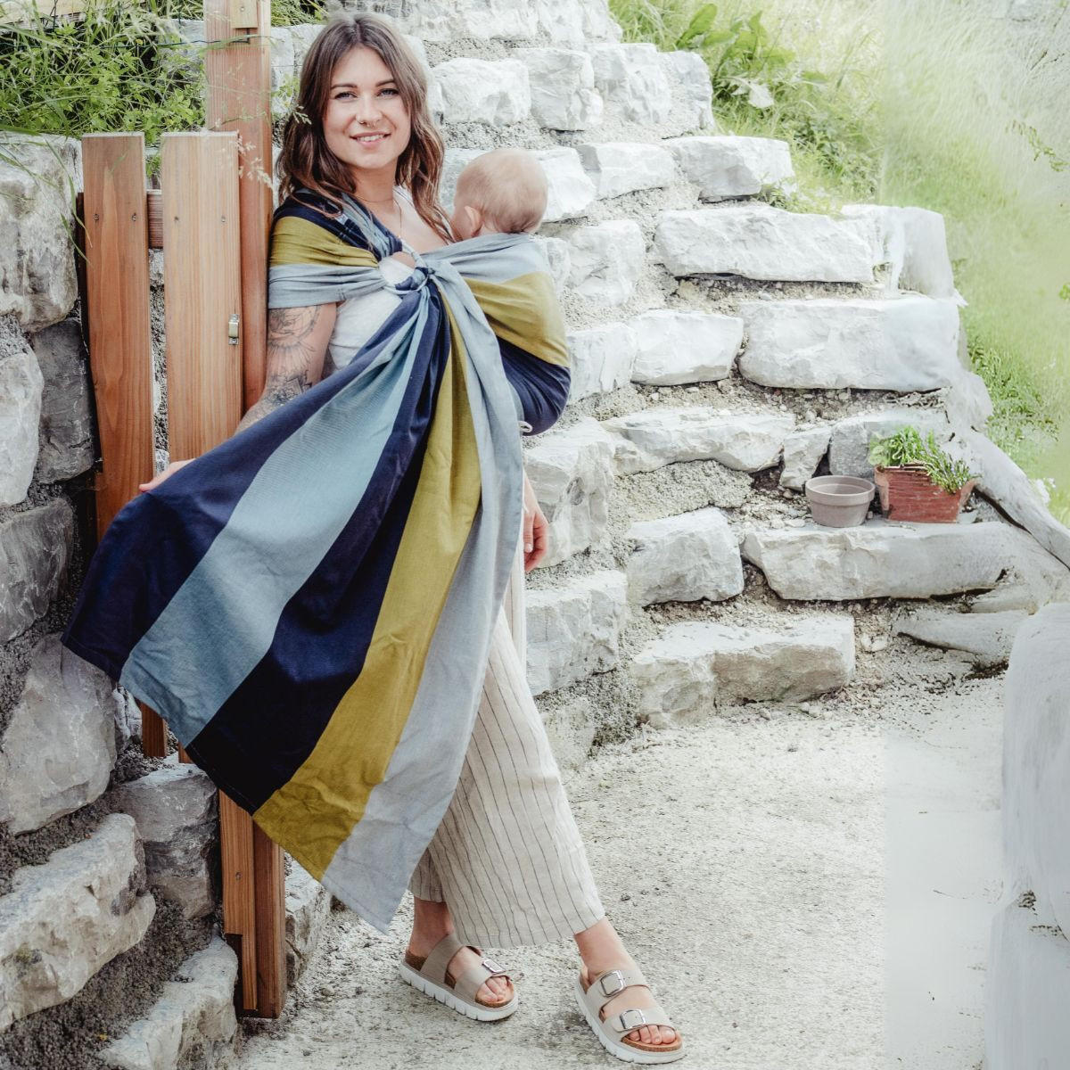 BABYTRAGETUCH Ring-Sling - Currygelb/Dunkelgrau, Textil (70/0.1/200cm) - Hoppediz