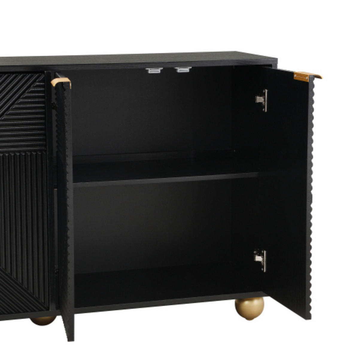 SIDEBOARD mit gravierten Türen und Golddekorelementen schwarz 120×35×71,5 cm aus MDF - Schwarz, Holzwerkstoff (120/71.5/35cm) - Luhomfu