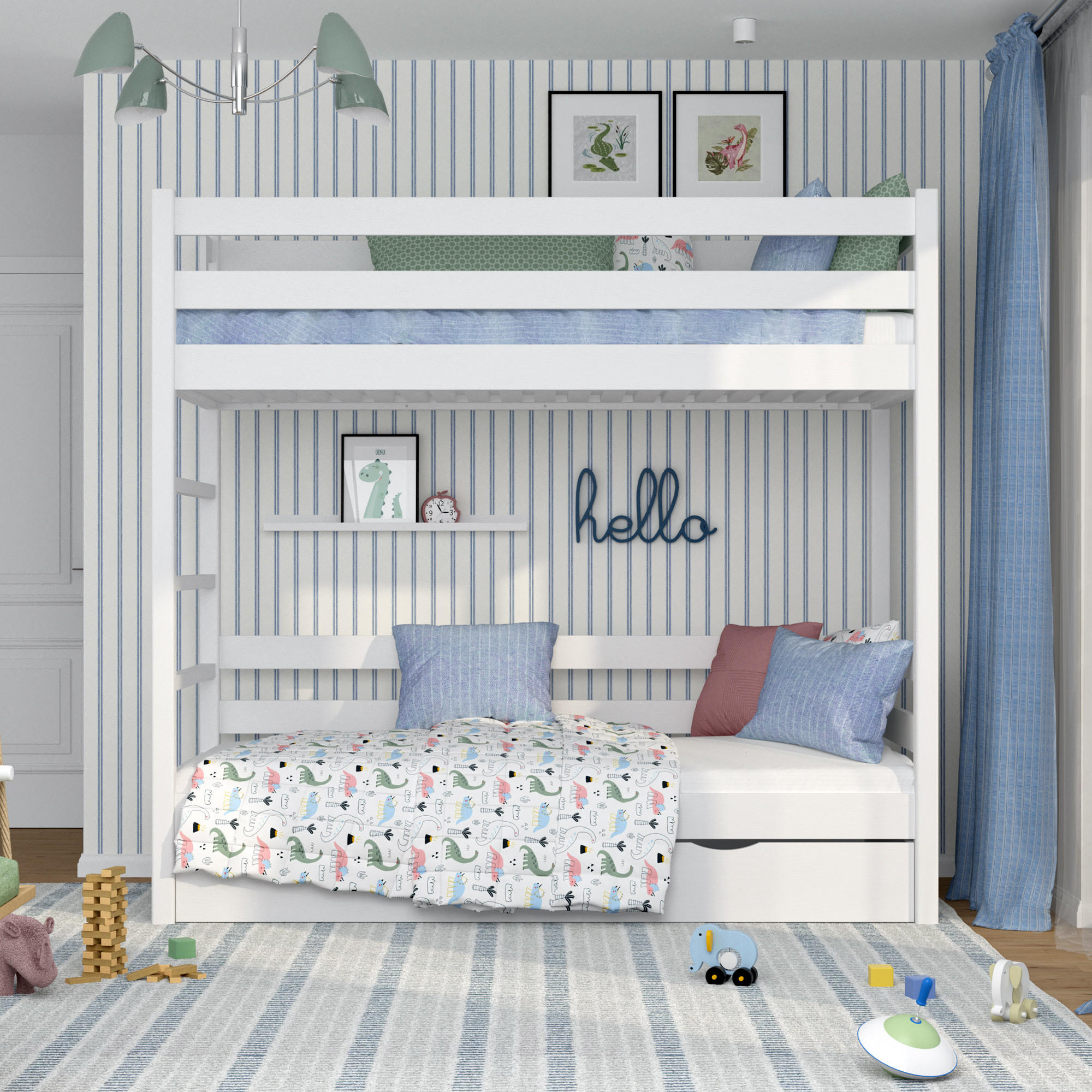 ETAGENBETT N03 mit Schublade Weiß 90/200 - Weiß, Naturmaterialien/Holz (90/200cm) - N-Wood