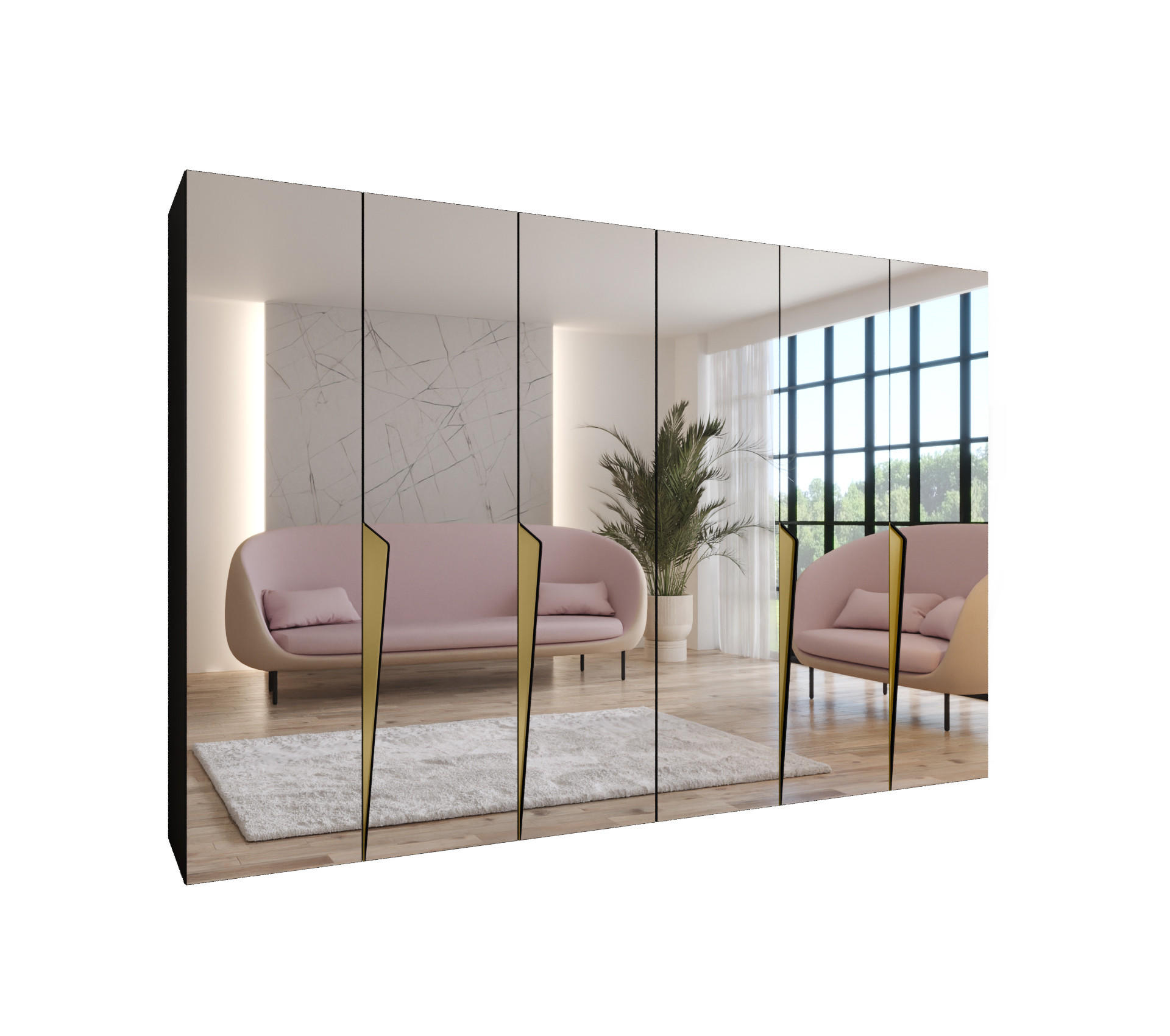 DREHTÜRENSCHRANK 202/300/52 6-türig - Goldfarben/Schwarz, Holz/Metall (300/202/52cm) - Abiks Möbel