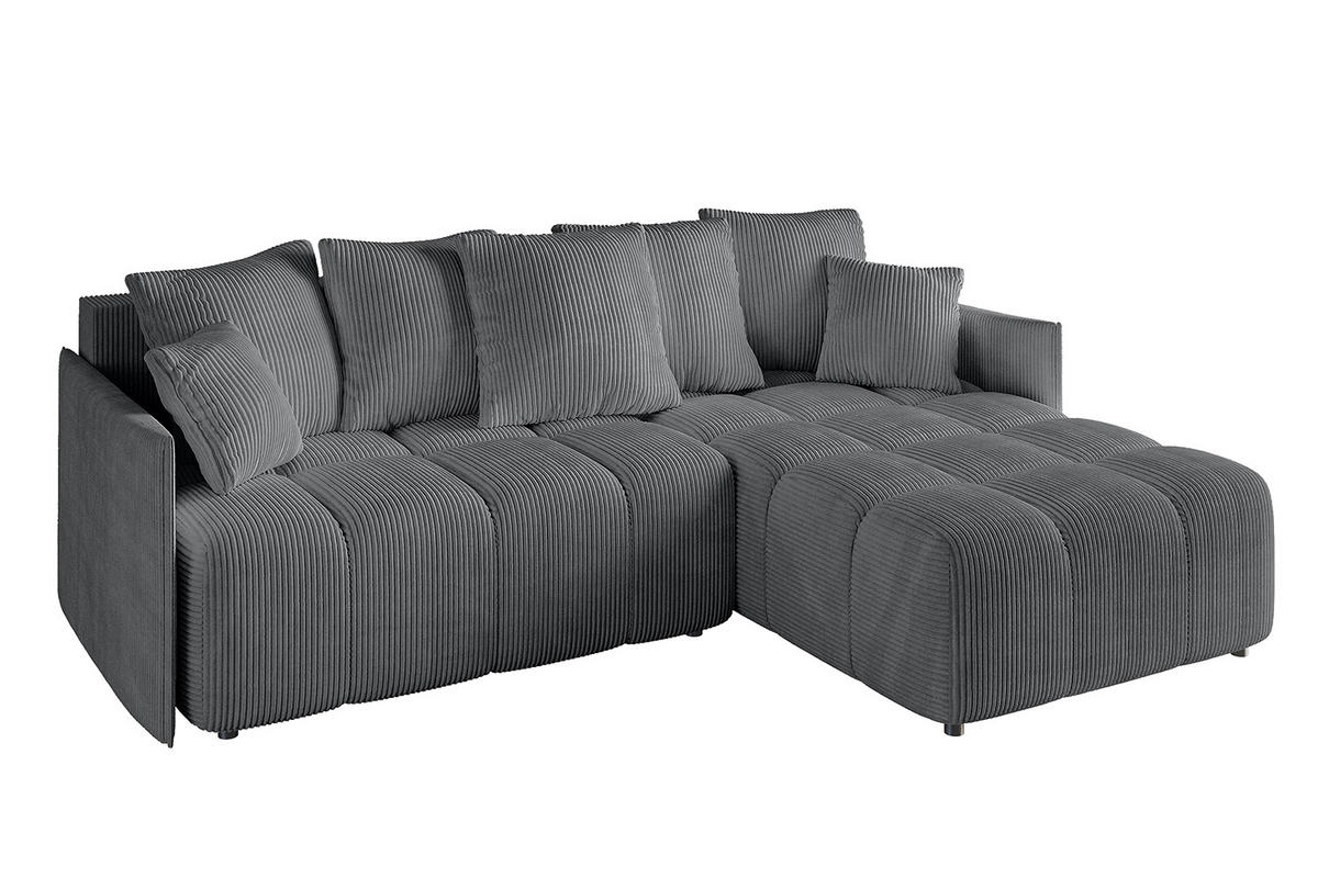 ECKSOFA Ottomane rechts LONLI-L 251x189x68 Dunkelgrau Cord - Dunkelgrau, Holzwerkstoff/Kunststoff (189/251cm) - ALTDECOR