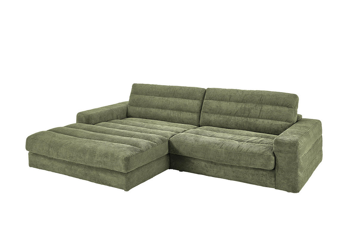 ECKSOFA LANA SOFA Grün Cord - Schwarz/Grün, Textil (296/205cm) - KAWOLA