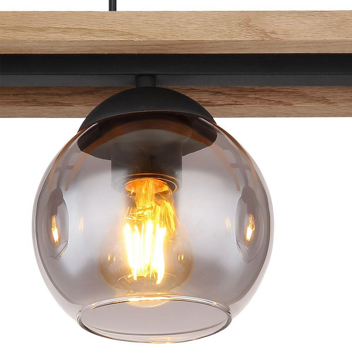 HÄNGELEUCHTE Metall Eichenholz Schwarz 4 Flammig - Schwarz, Holz (85/15/120cm) - Globo Lighting