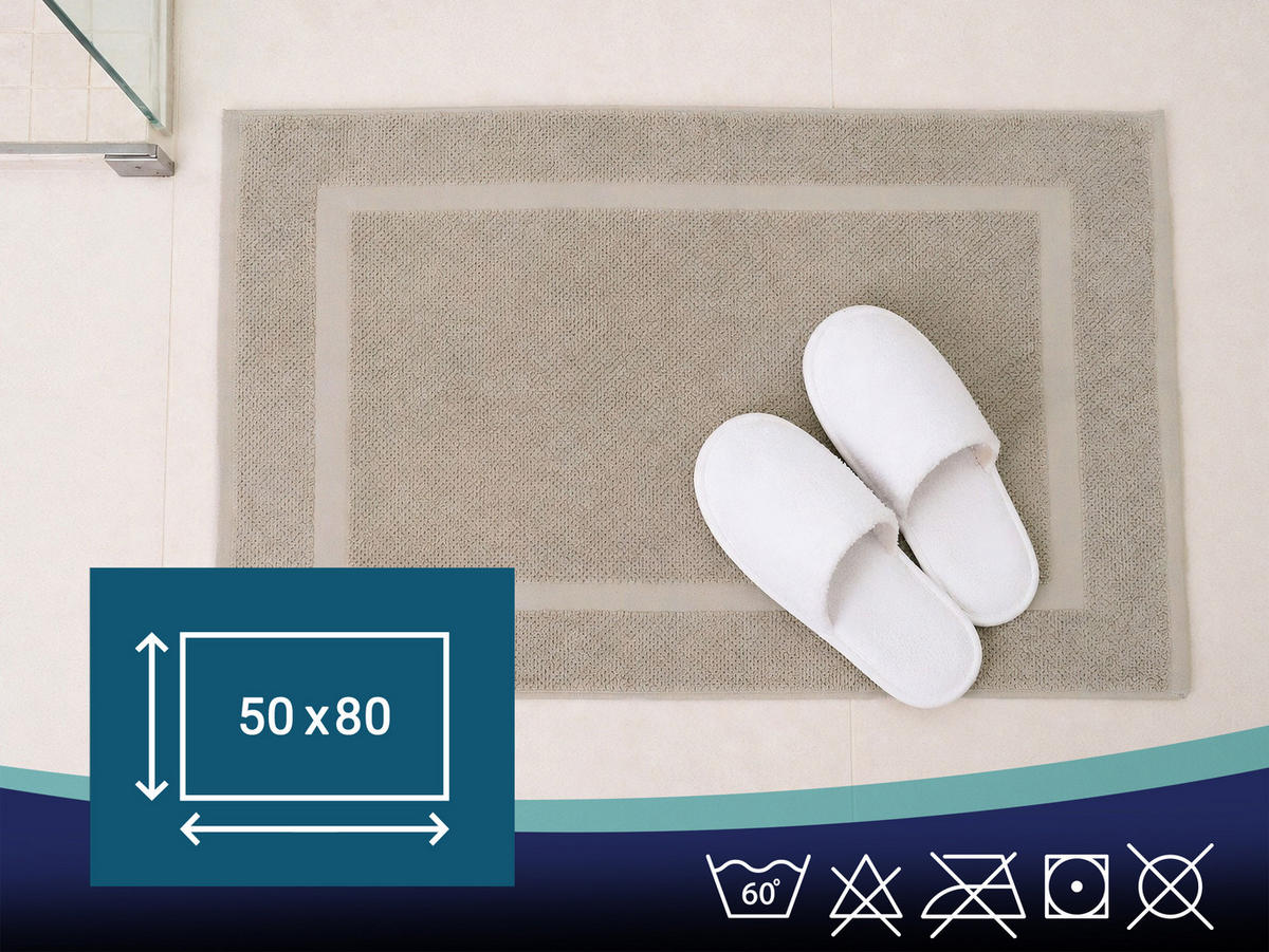 BADEMATTE, 2er-Set, 50x80 cm, 100% Baumwolle, Grau - Grau, Textil (50/80cm) - Zollner