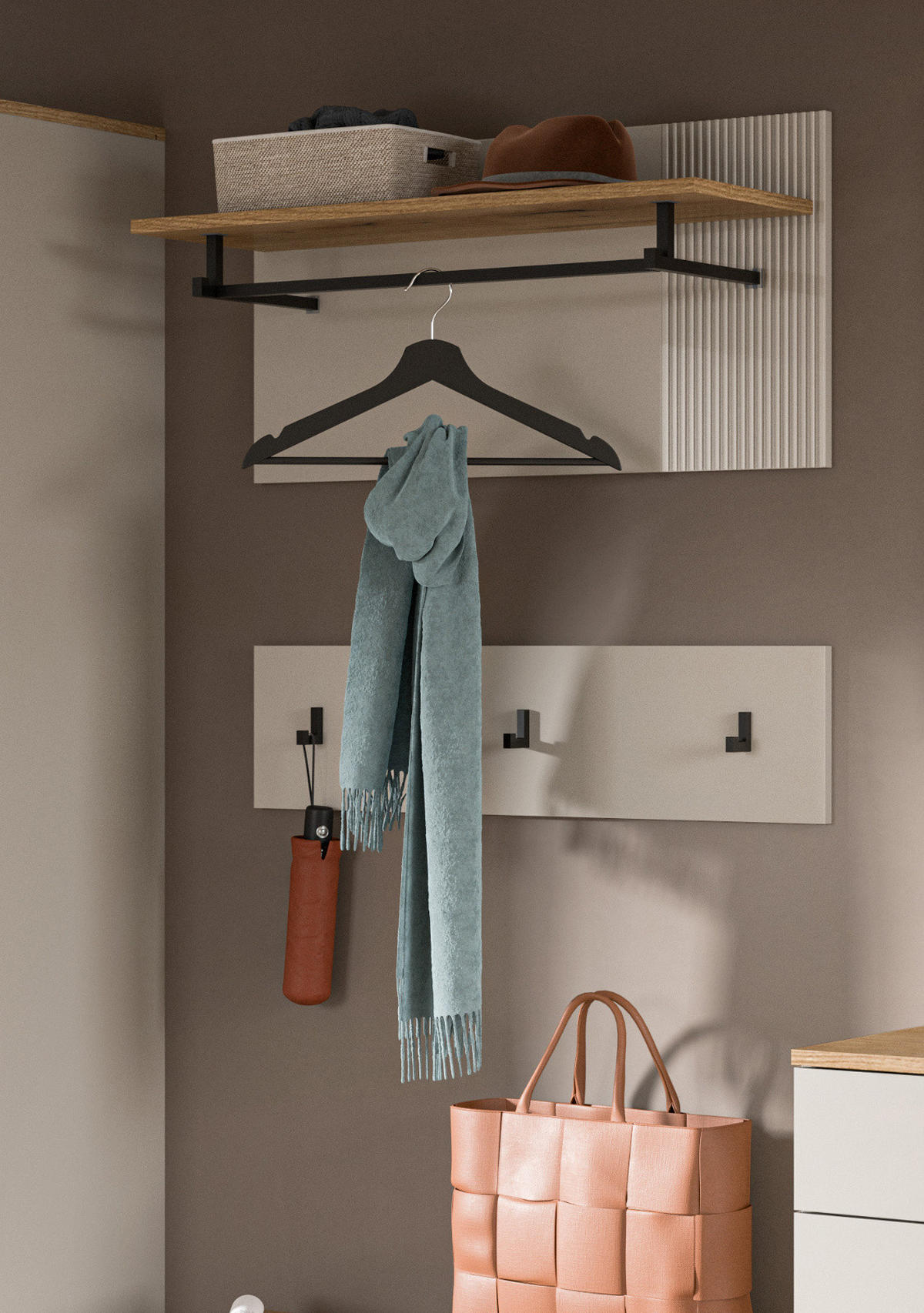 GARDEROBENPANEEL Kaschmir Sand, Eiche Evoke, Wandgarderobe Set 2-teilig 80 cm Skid - Kaschmir/Eichefarben, Holzwerkstoff/Metall (80/80/28cm) - Inn.Furn