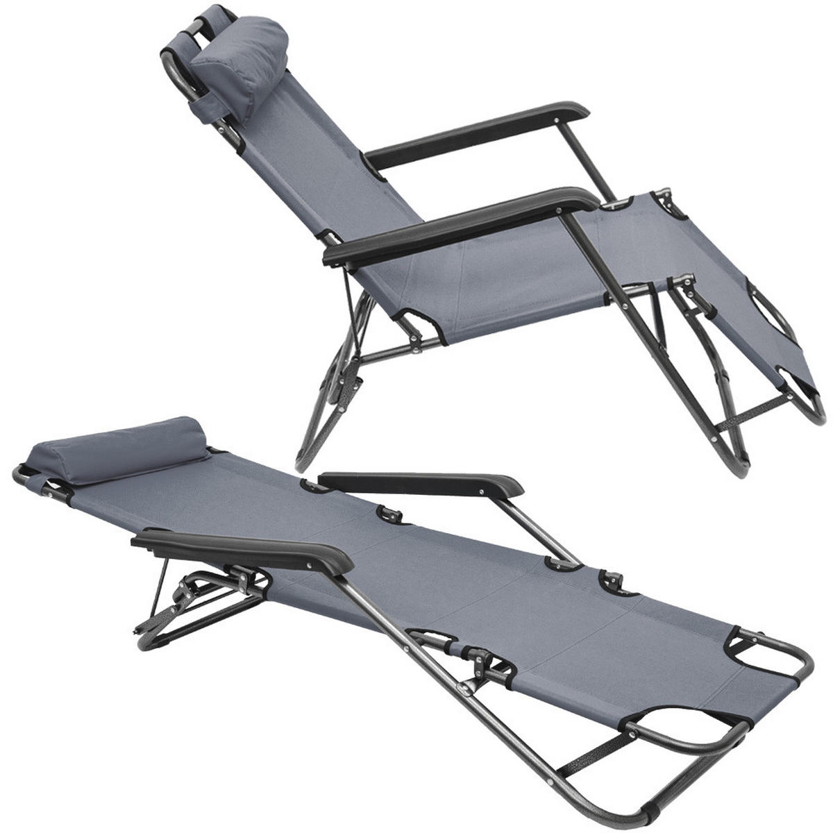 CAMPINGSTUHL, 153/70 cm, Grau - Grau, Kunststoff (60/30/153cm) - Amanka