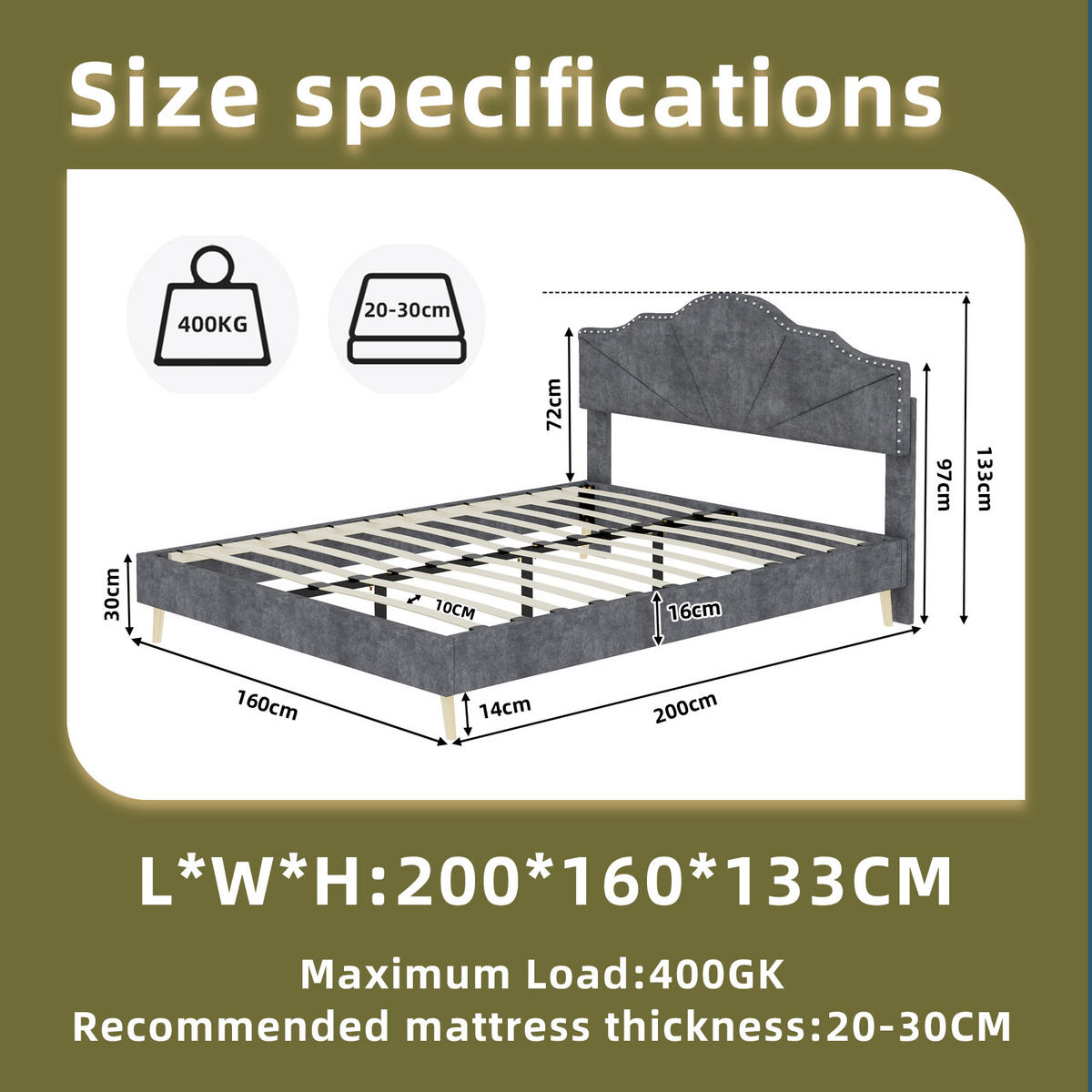 POLSTERBETT 160/200 cm DE-32963 mit Kopfteil und Matratze Grau - Grau, Metall (160/200cm) - ComfortXL
