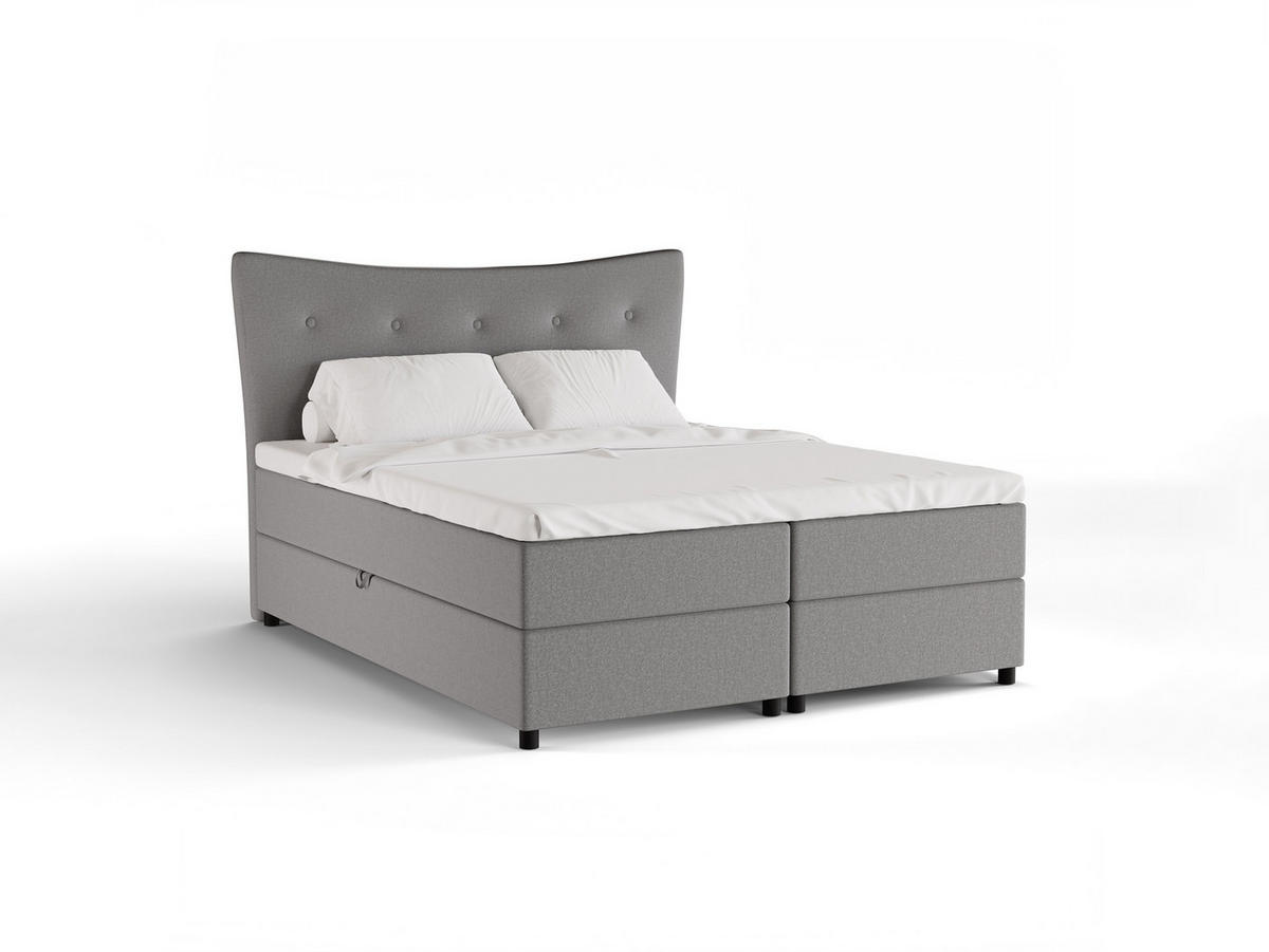 BOXBETT Nevada 160 x 200 cm Doppelbett mit hochwertiger Bonell-Matratze und Topper - hellgrau - Hellgrau, Holz (160/200cm) - Panda Möbel