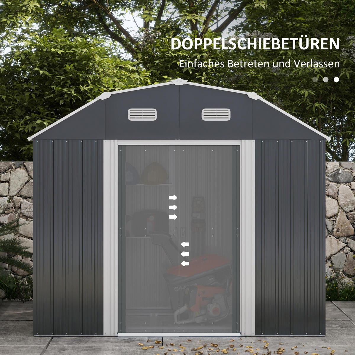 GERÄTEHAUS aus Stahl, 2,7 m² Geräteschuppen mit UV-Schutz, Gartenschrank, Dunkelgrau - Dunkelgrau, Metall (132/198.5/238cm) - Outsunny